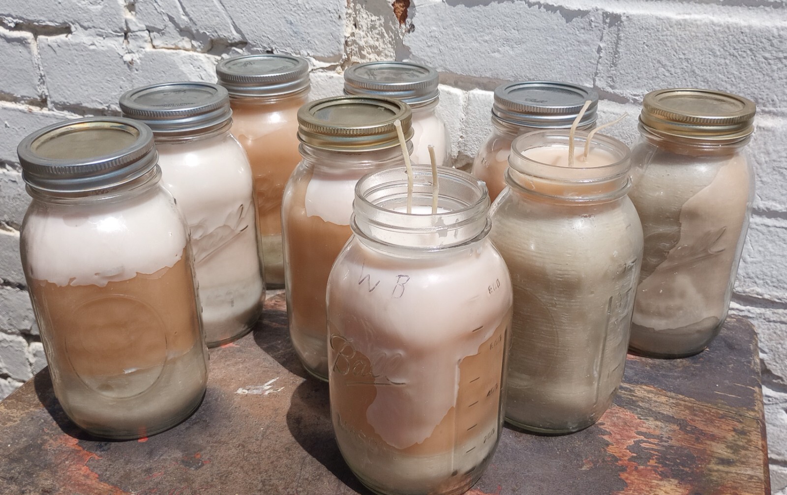 CALICO WAX CANDLES IN BALL QUART JARS–DOUBLE HEMP WICK–UPCYCLABLE & CUSTOMIZABLE