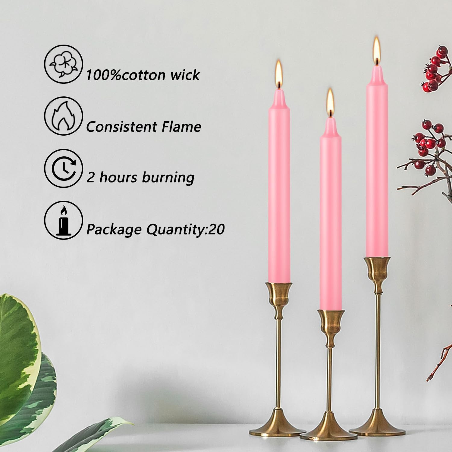 40 Pack Candles Mini Unscented Taper Candles for Valentine’S Day,Christmas,House