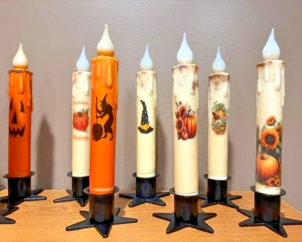 Fall ~ Halloween ~ Autumn Taper Candle ~ 6 Hour LED with Timer ~ Designs- 7 inch