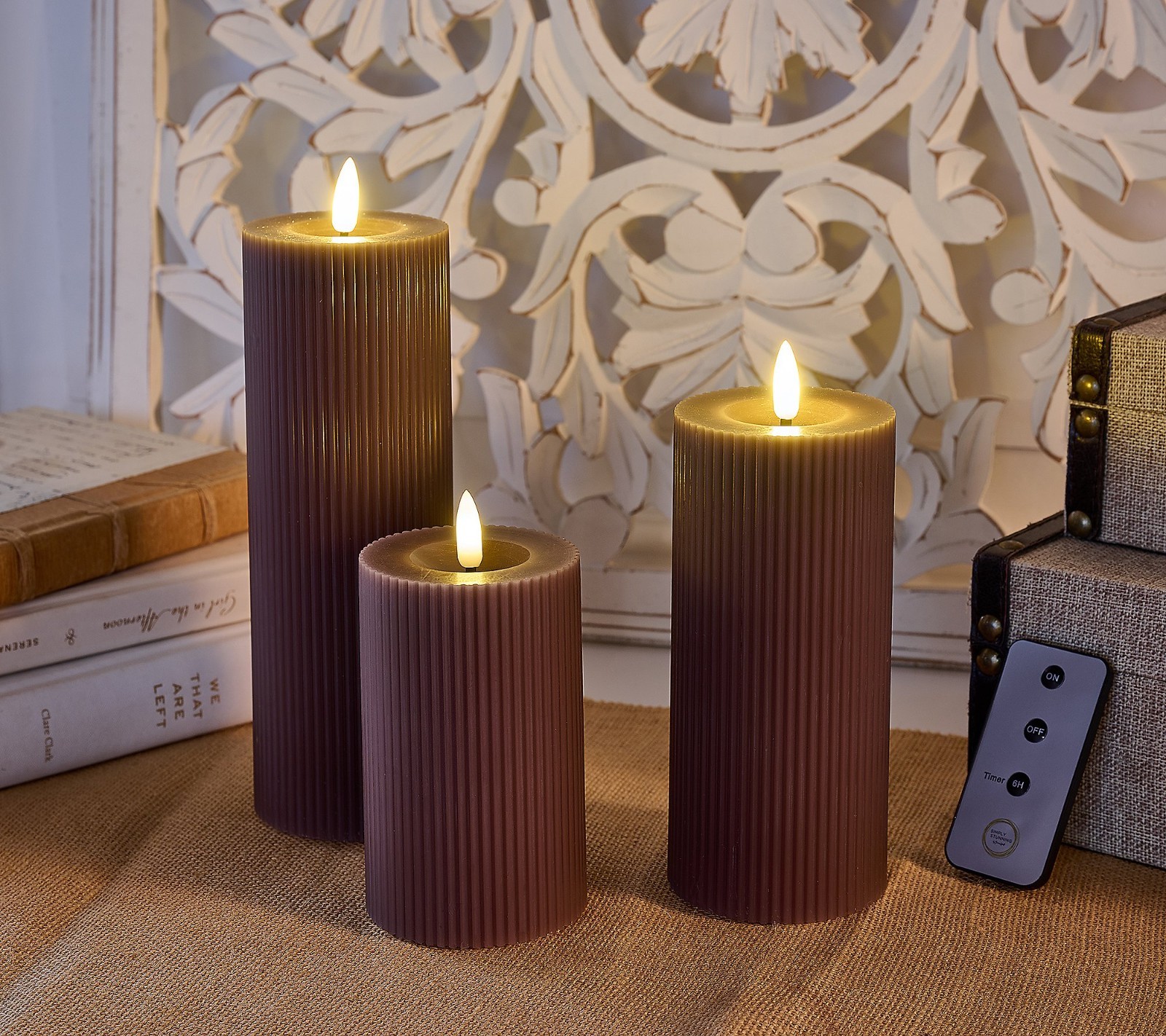 Simply Stunning S/3 Flameless Pillar Candles Remote Janine Graff-Straw-H500436