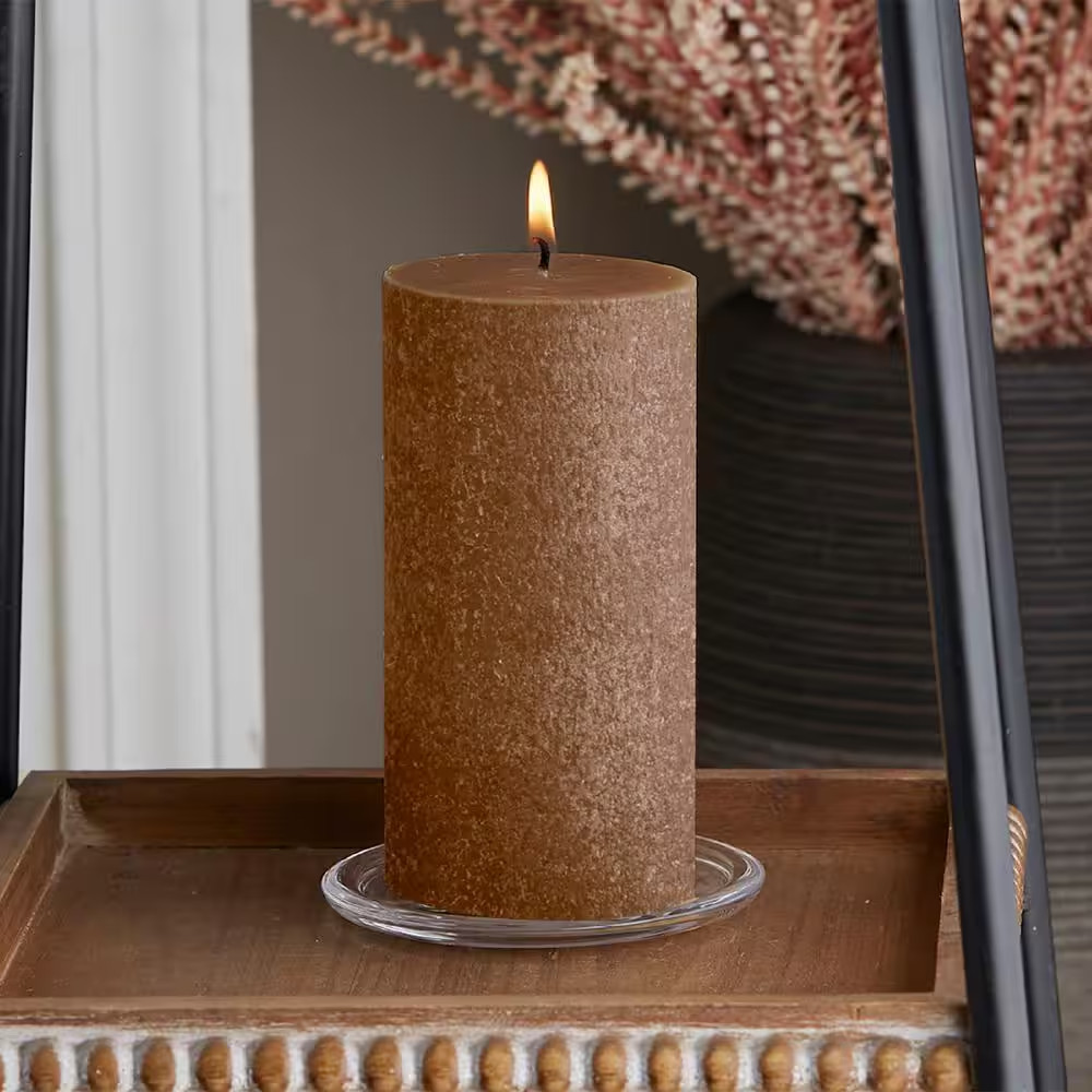 3 In. X 6 In. Timberline Portobello Brown Unscented Pillar Candle