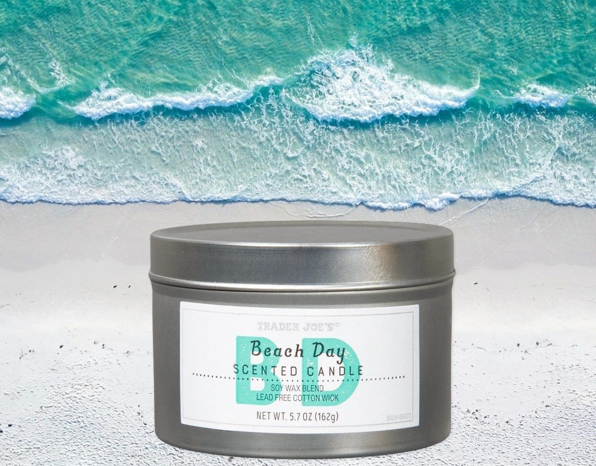 Trader Joe’s 20-Hour BEACH DAY Scented Candle Cotton Wick Summer Limited Edition