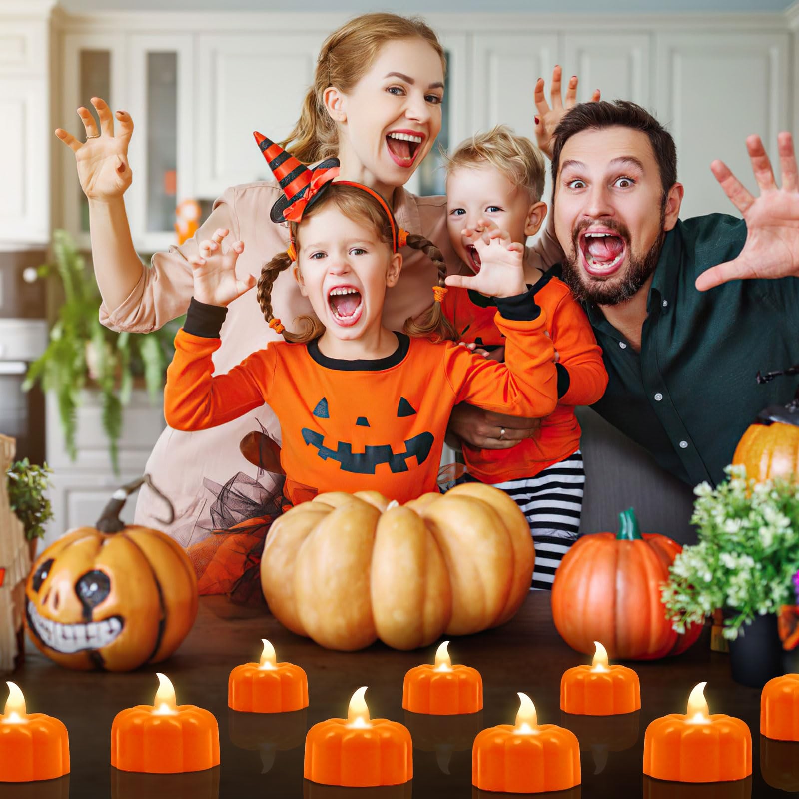12 Pack Pumpkin Tea Lights Fall Decorations LED Orange Pumpkin Lights FlameLe…