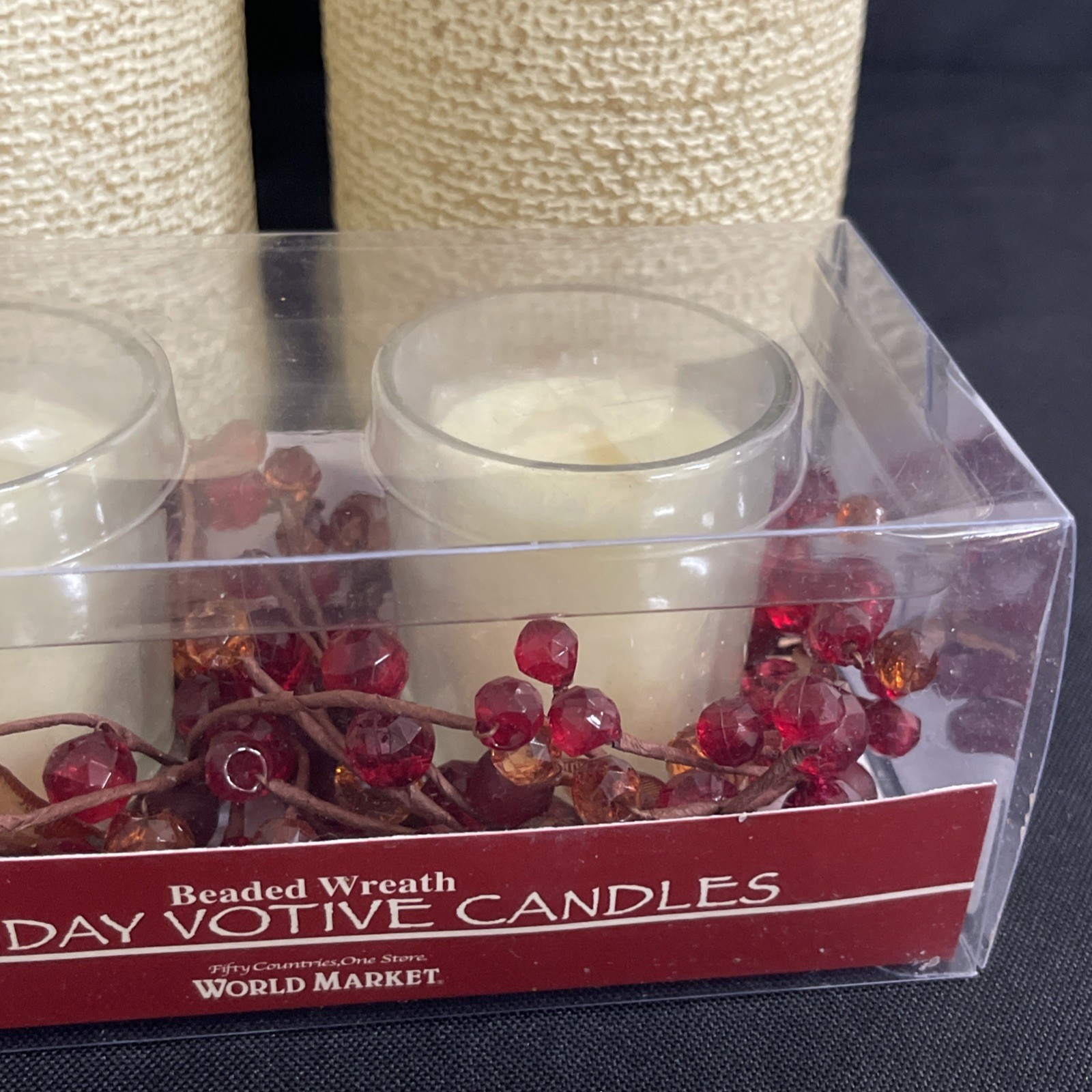4 Vintage Pier 1 Ivory Beaded Pillar Candles 4×4 + 2 Votives Home Decor