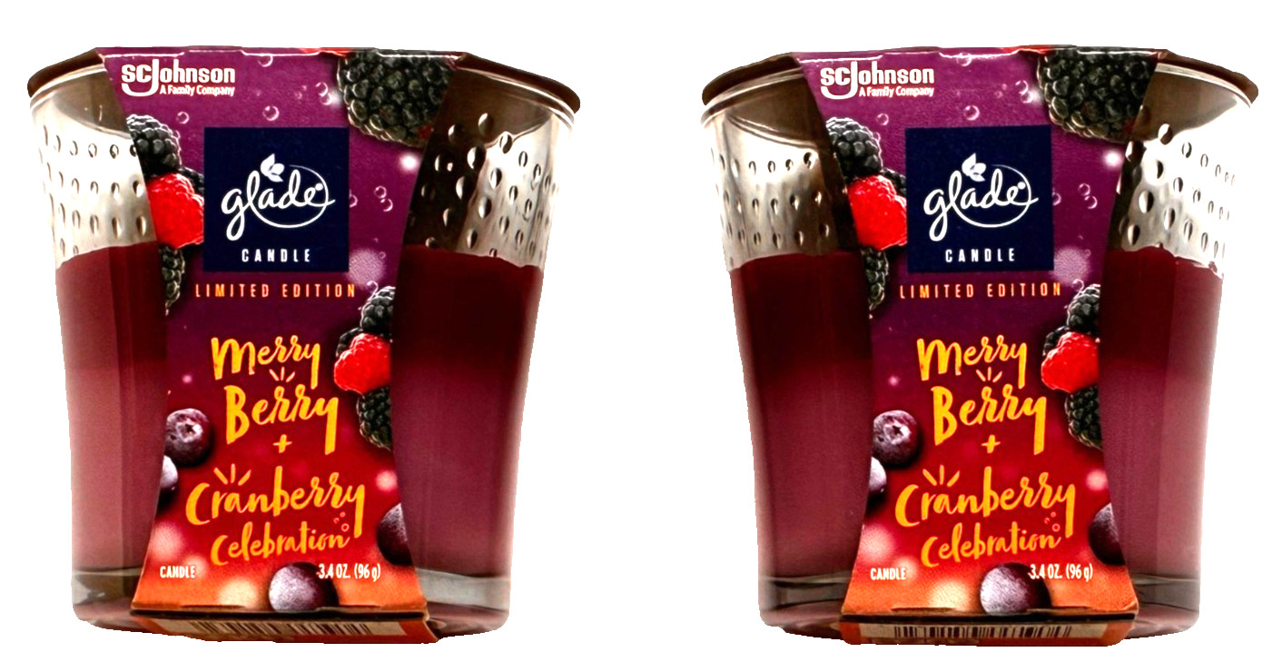 SET OF 2 Glade Limited Edition Candle Jar Merry Berry + Cranberry 3.4oz