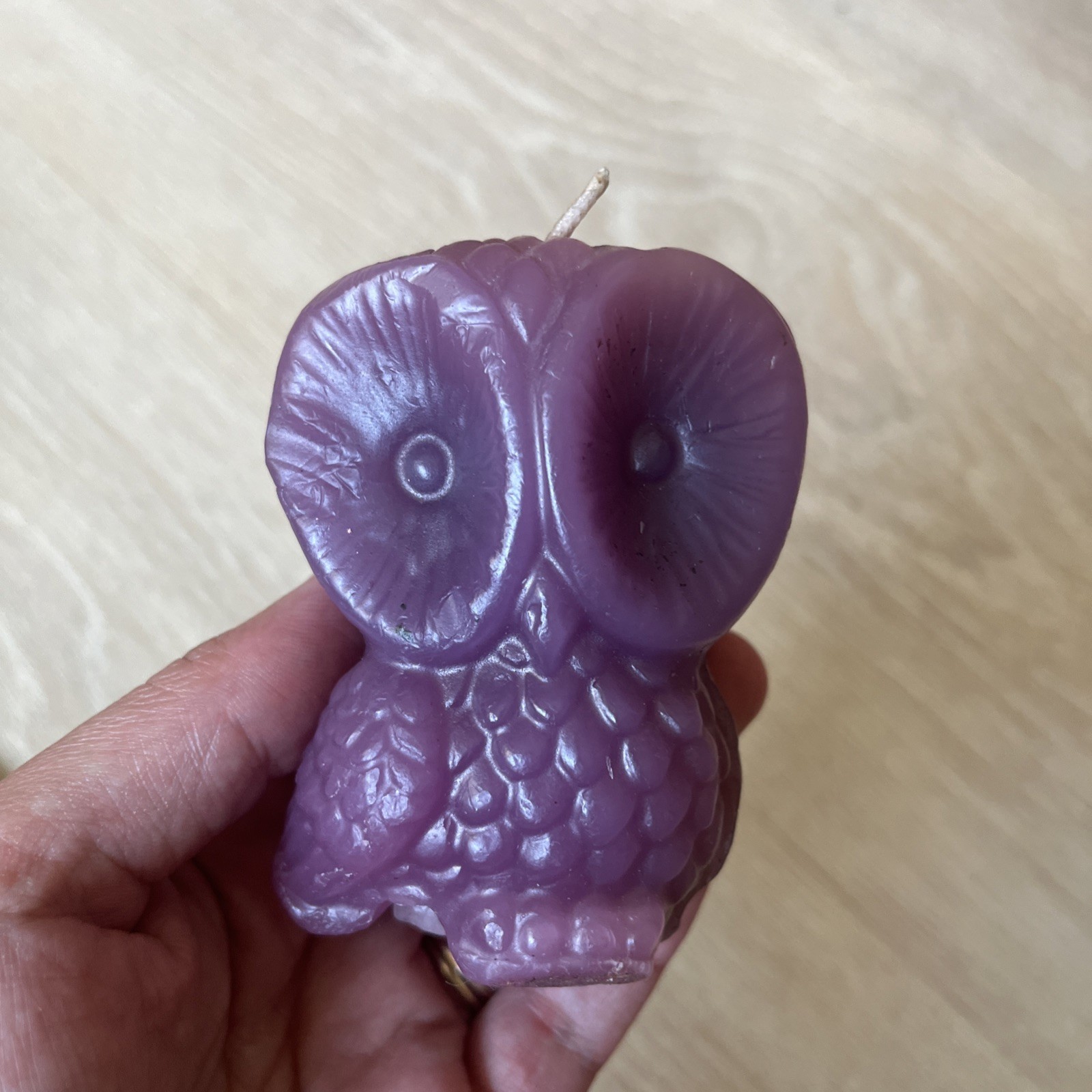 Vintage Retro 70s Small Light Purple Wax Owl Candle 3.5” Lavender Cottage Core