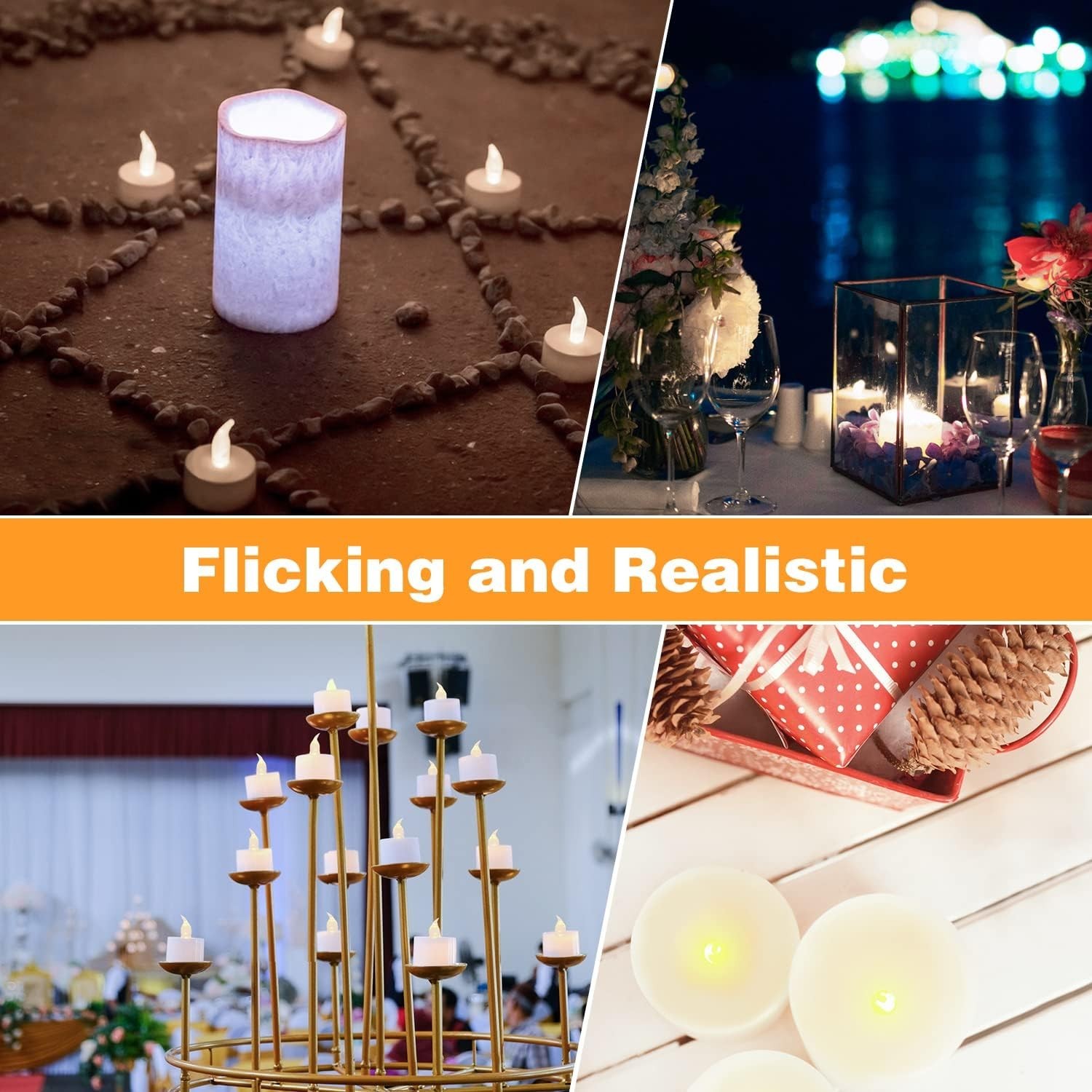 200 Warm White LED Tea Lights – Flickering & Cordless, Perfect for Elegant Decor