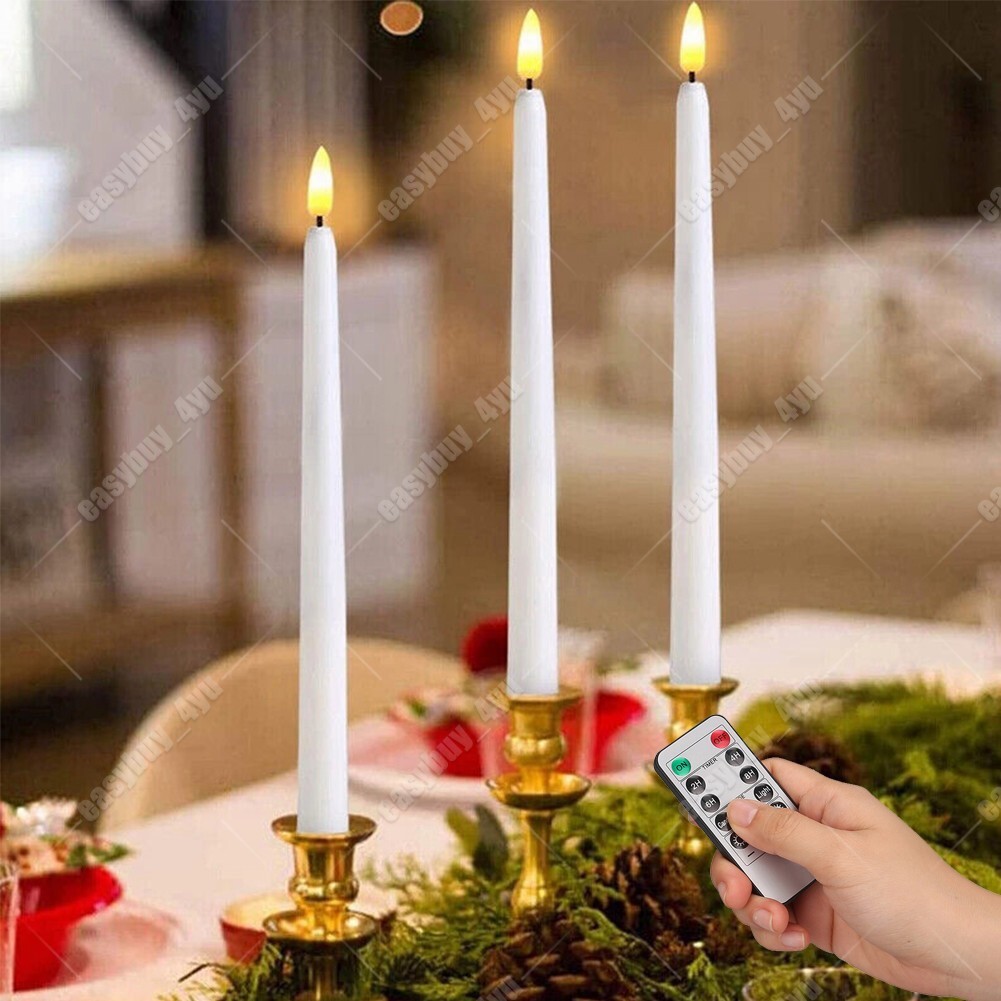 12 Pcs Flickering Flameless Taper Candles Light with Remote Control Timer Dimmer