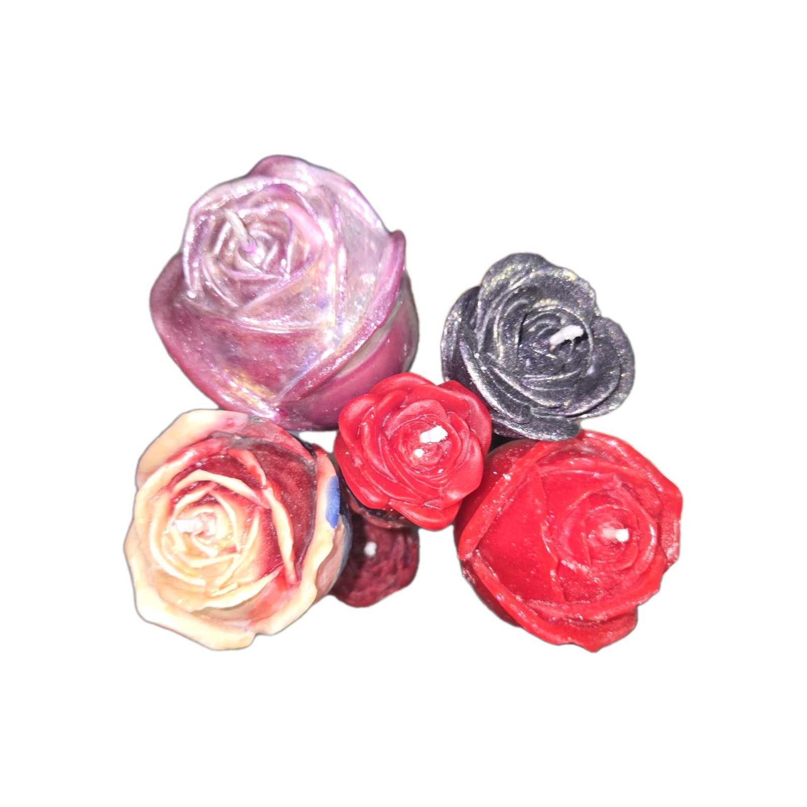 1/2 Dozen Stemmed Flower Candle Bouquet in Red Vase Multicolor