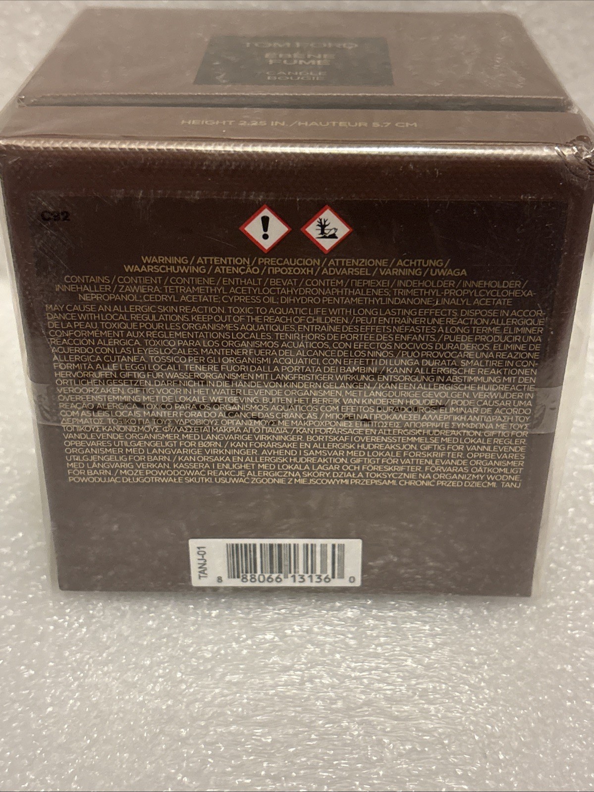 Tom Ford Ebene Fume Candle Bougie Height 2.25 In / 5.7 cm New, Sealed