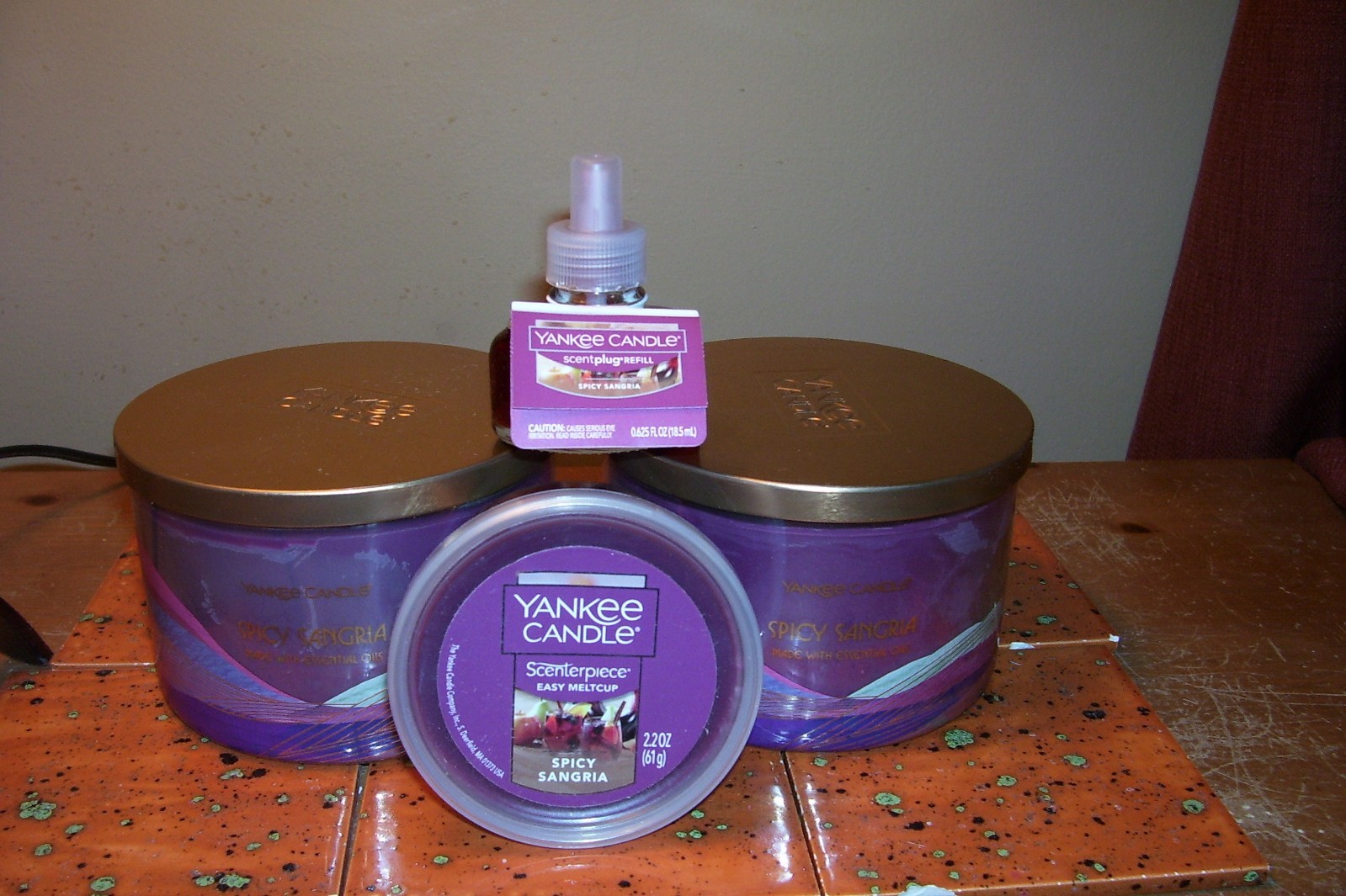 yankee candle 2-18oz 3 WICK JARS SPICY SANGRIA + MELTCUP + REFILL