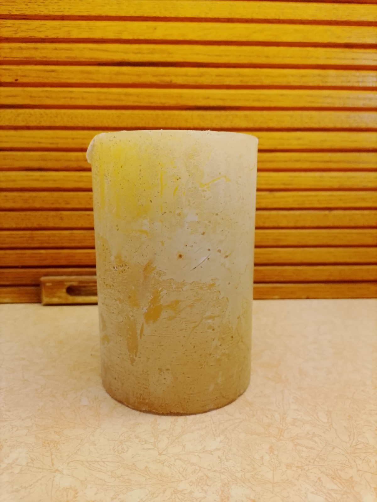 Pier 1 Imports Rustic Amber Yellow Pillar Candle (4×6 in) – Unused, Made in USA