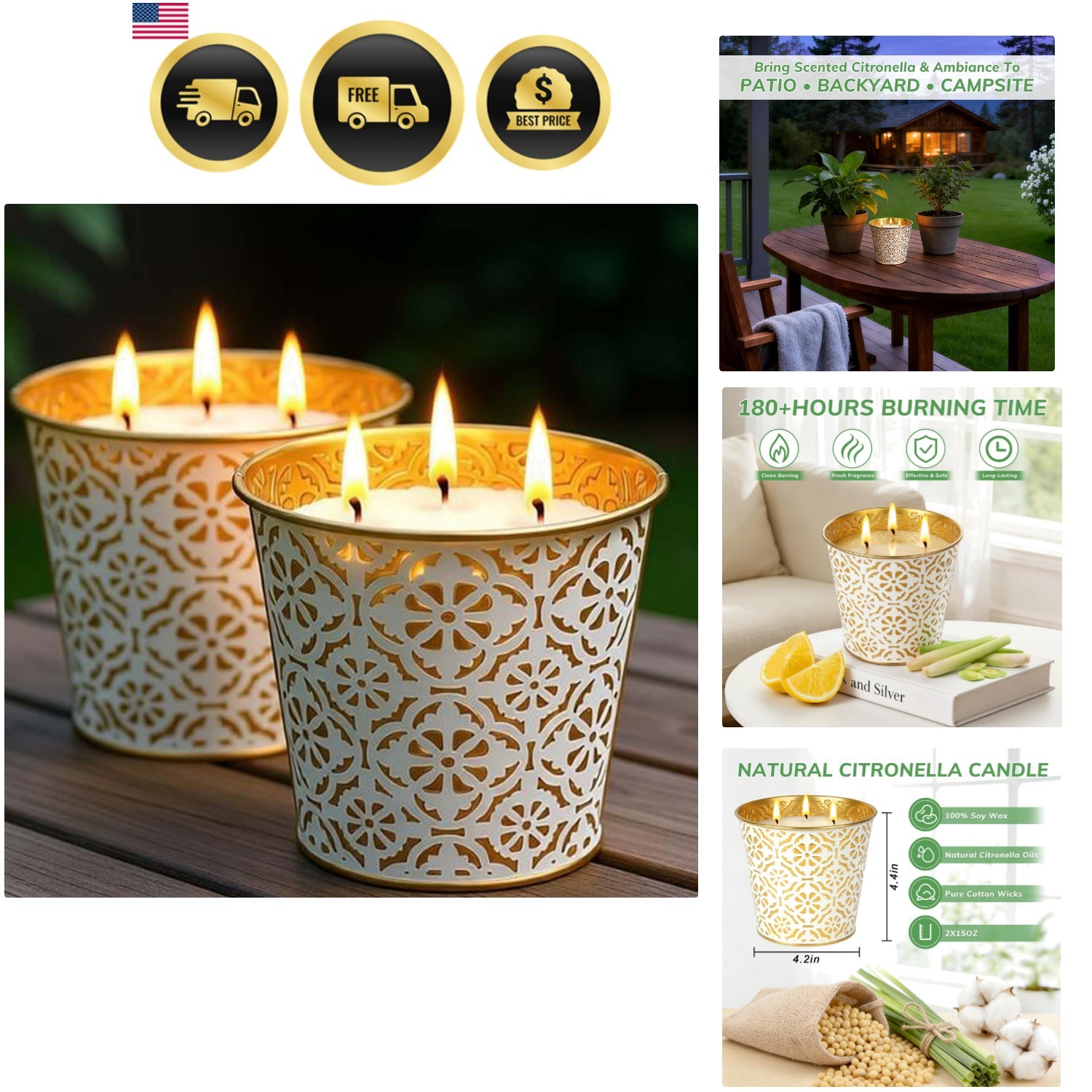 Citronella Candles Outdoor, 28oz Large Citronella Candles – 180 Hours Burn Ti…