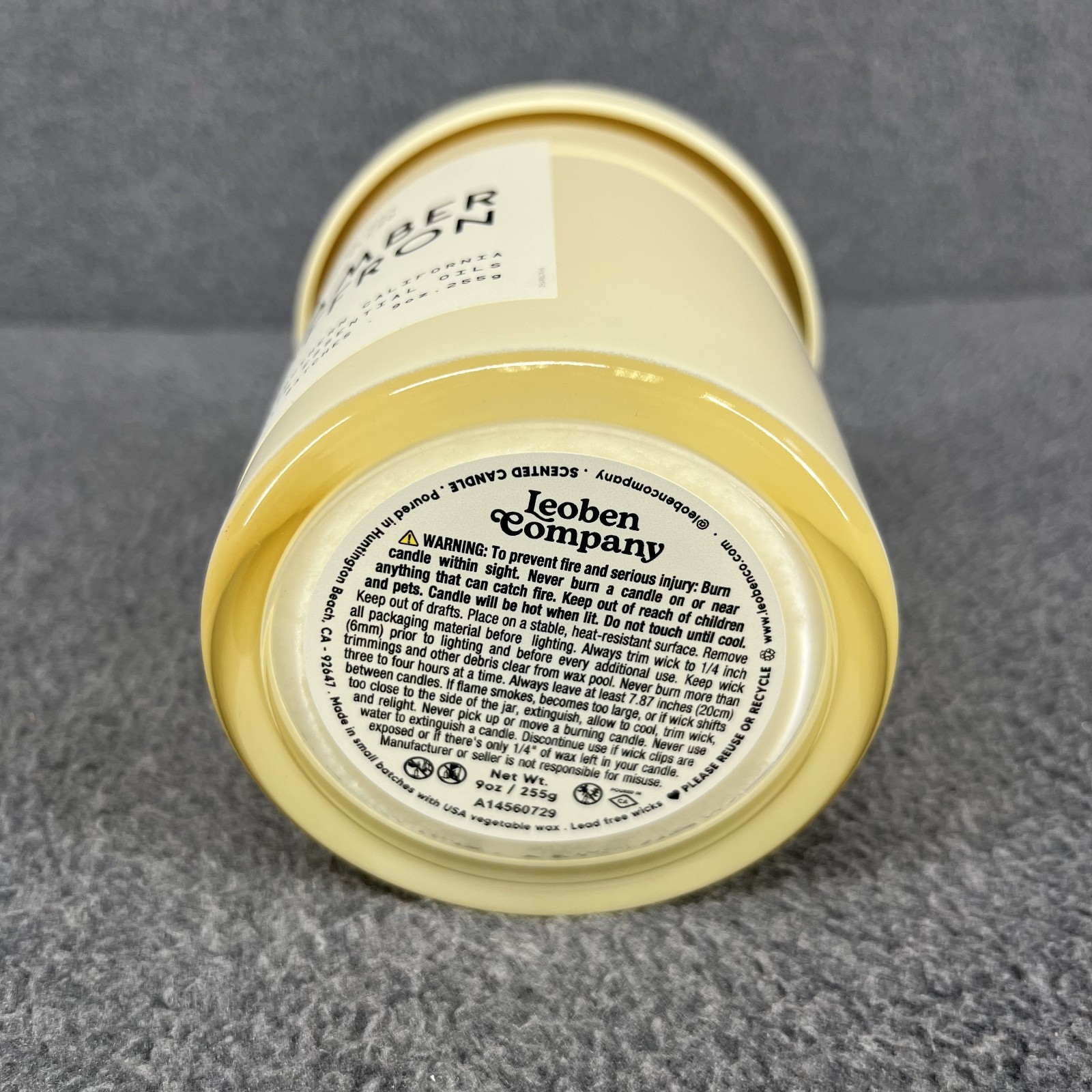 Leoben Co Amber & Saffron Vegan Soy Wax Blend Candle 9 oz beige glass