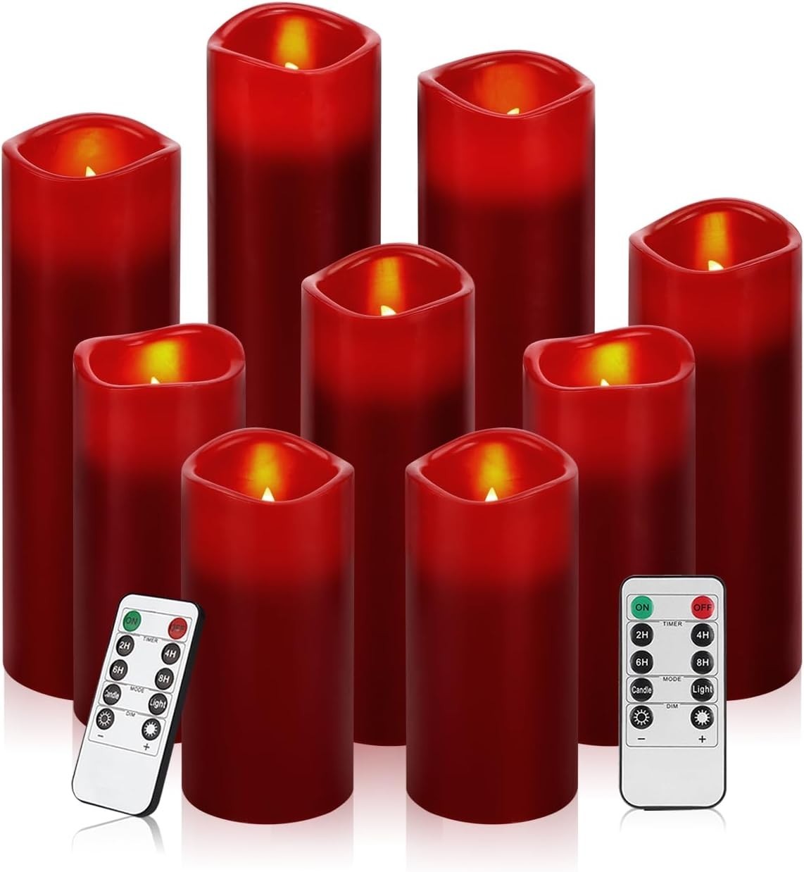 Cordless 9-Piece Burgundy LED Candle Collection – Remote Controlled Safety