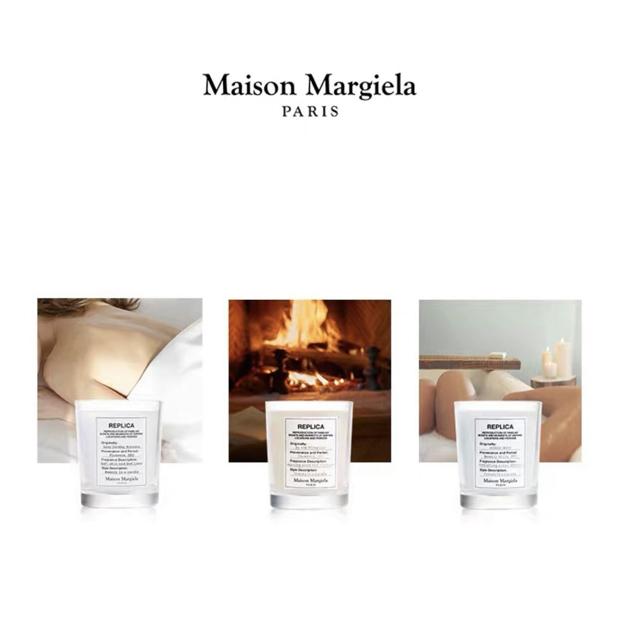 NEW / Maison Margiela Replica Scented Candal (2.46 oz Ea) & Matches Gift Box Set