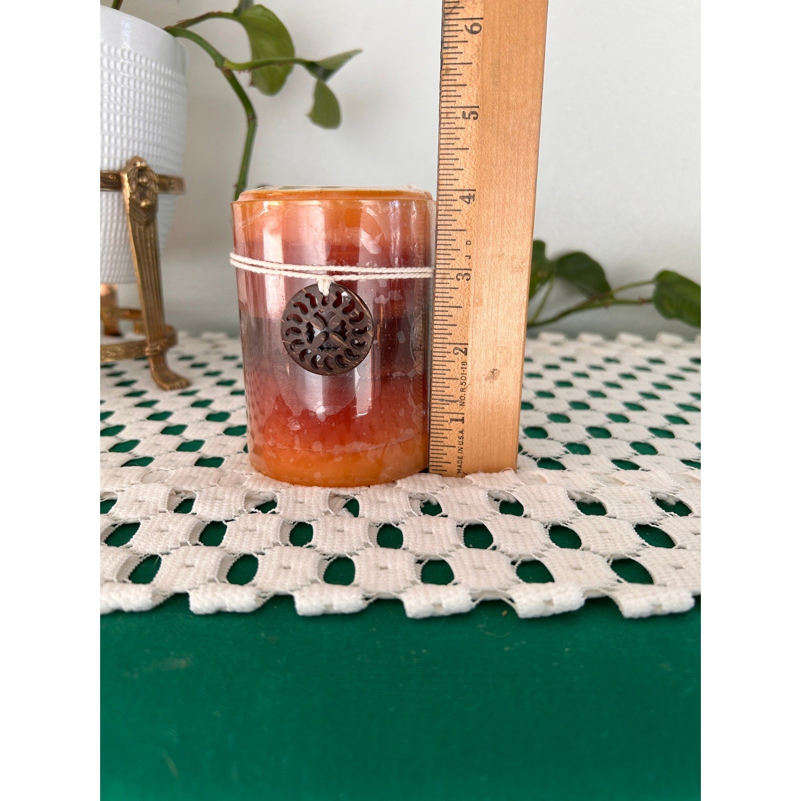 New Vintage Pier 1 Imports Sugared Cinnamon Scented Pillar Candle Orange Brown