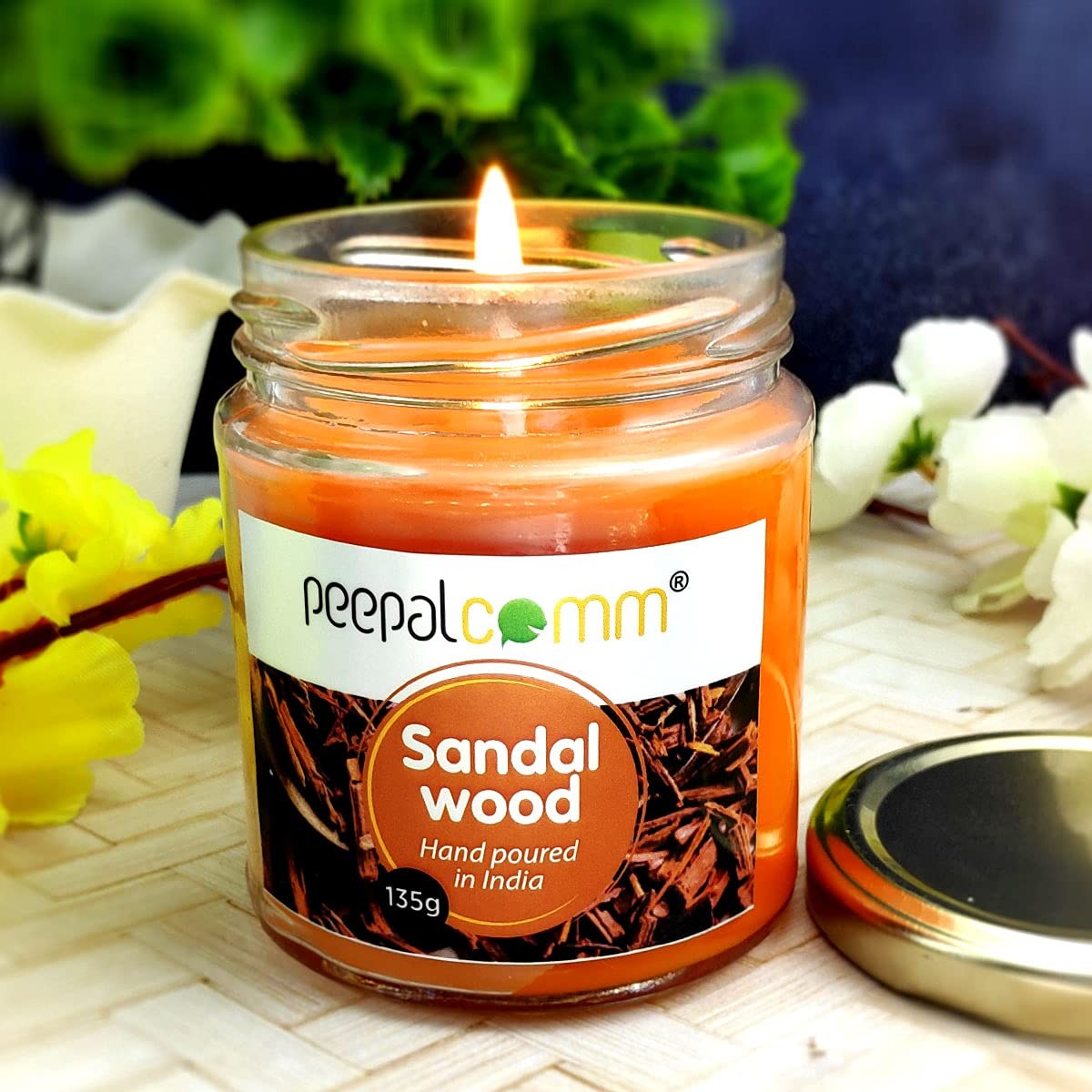 Peepalcomm Sandalwood Scented Wax Jar For Diwali Decoration 135gm