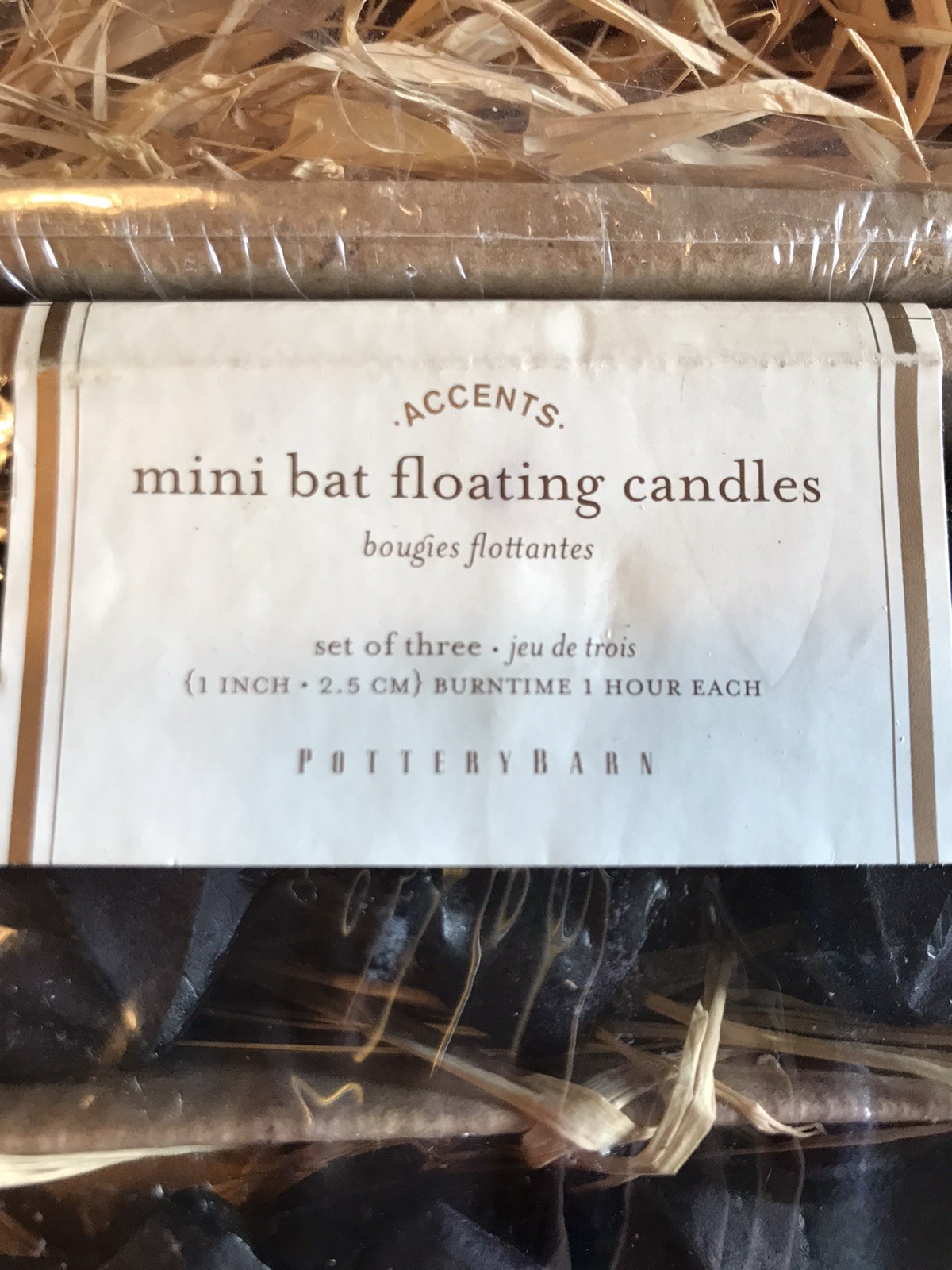 Pottery Barn Set of 5 Mini Bat Floating Candles Halloween 5.5” Wide Black Bats