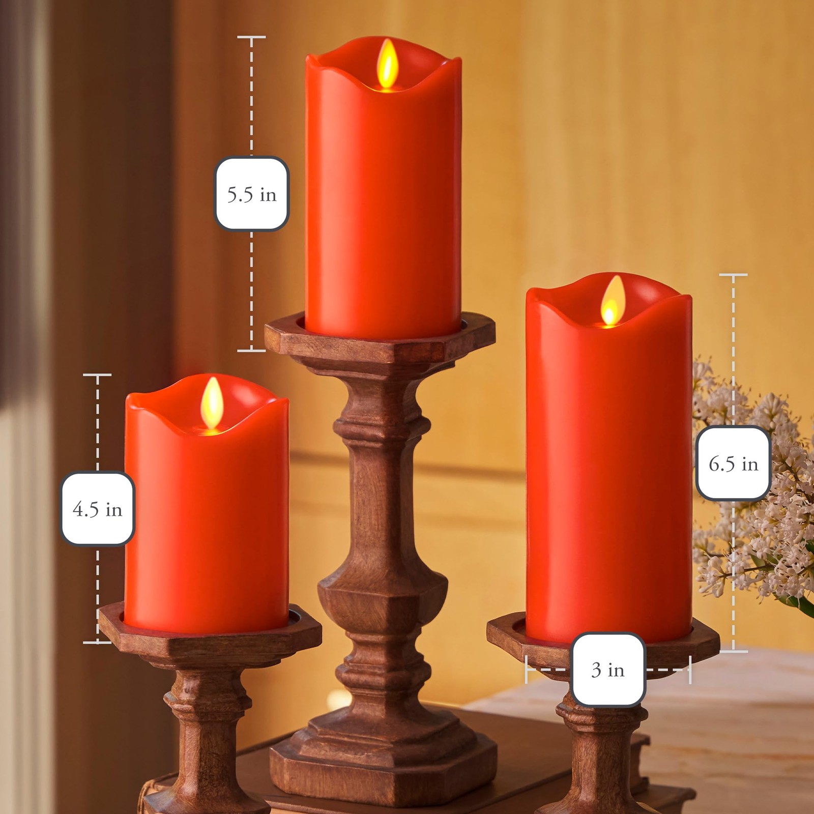 Matchless Candle Co. Set of 3 (3″ x 4.5″,5.5″,6.5″) Flameless LED Flickering …