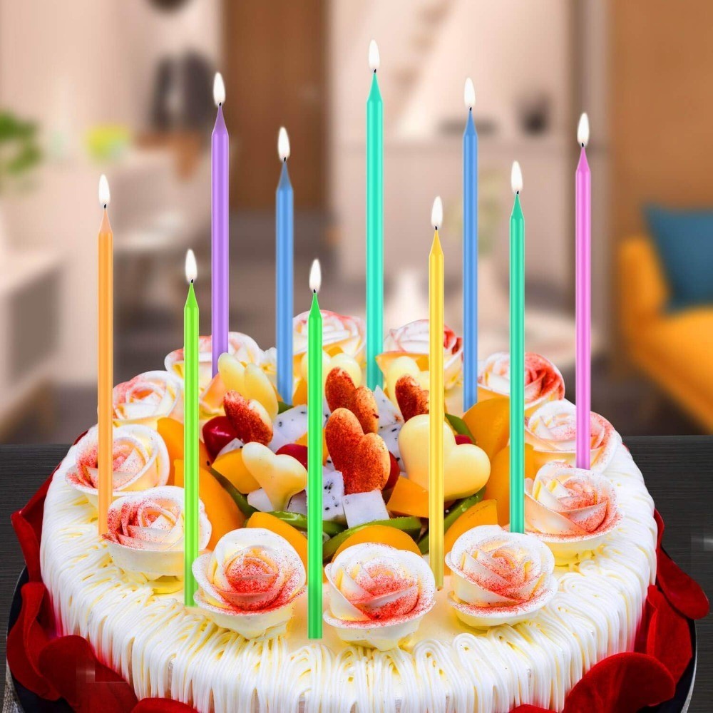 40 Count Rainbow Birthday Candles Long Thin Taper Candles for Cake Cupcake