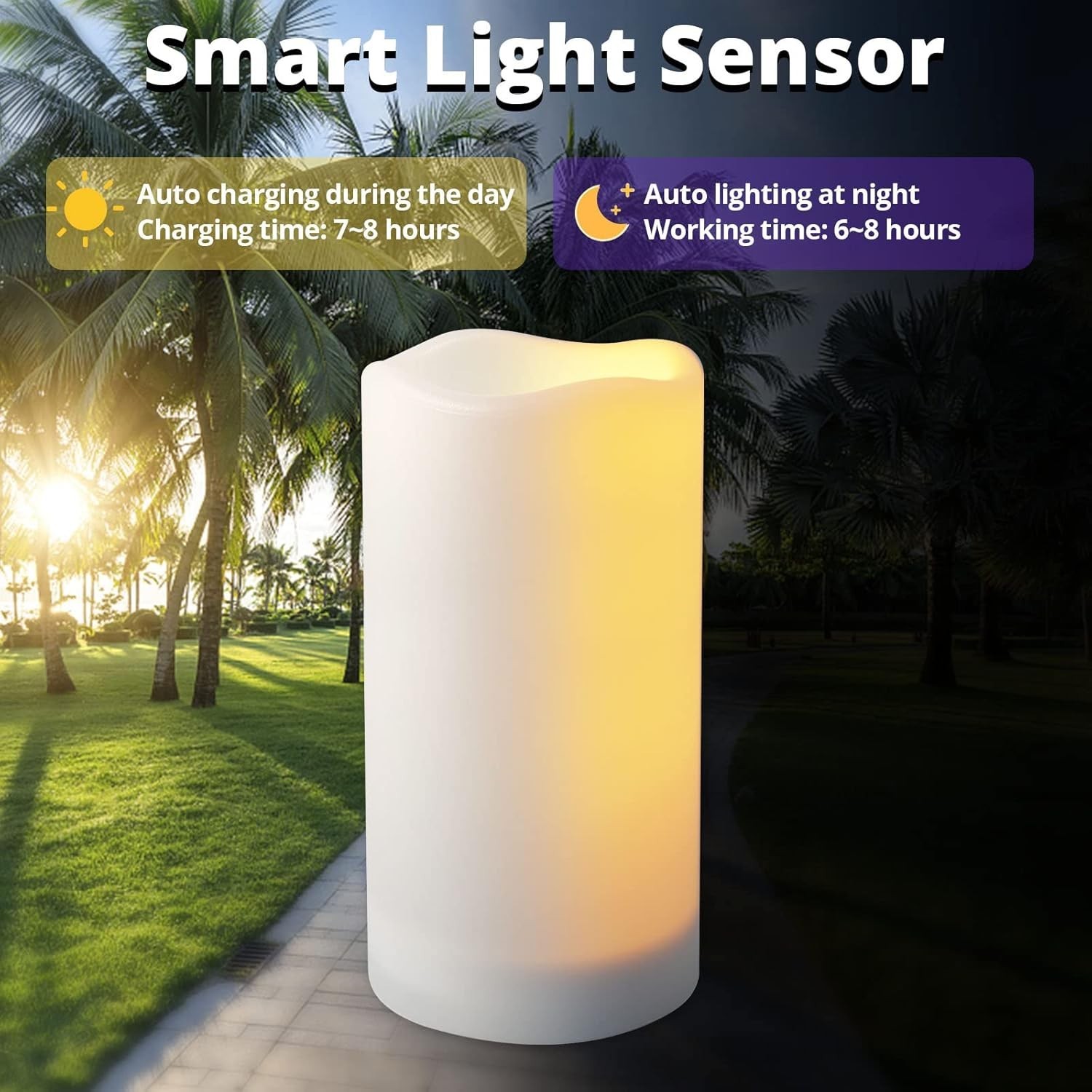 Large Outdoor Solar Powered Candles – Flameless Pillar Waterproof Rechargeabl…