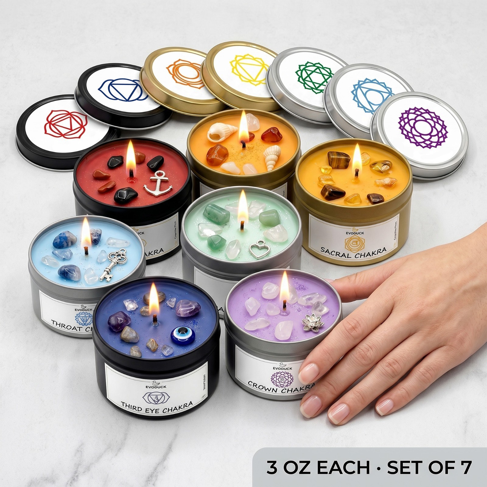 7 Chakra Candle Set Crystals Reiki Meditation Yoga Gift Set Energy Healing