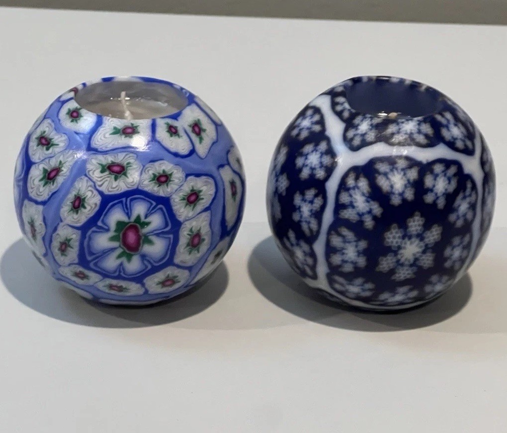 Lot Of 2 VTG 90s Glowing Candle Blue White Globe Candle Millefiori NEW!