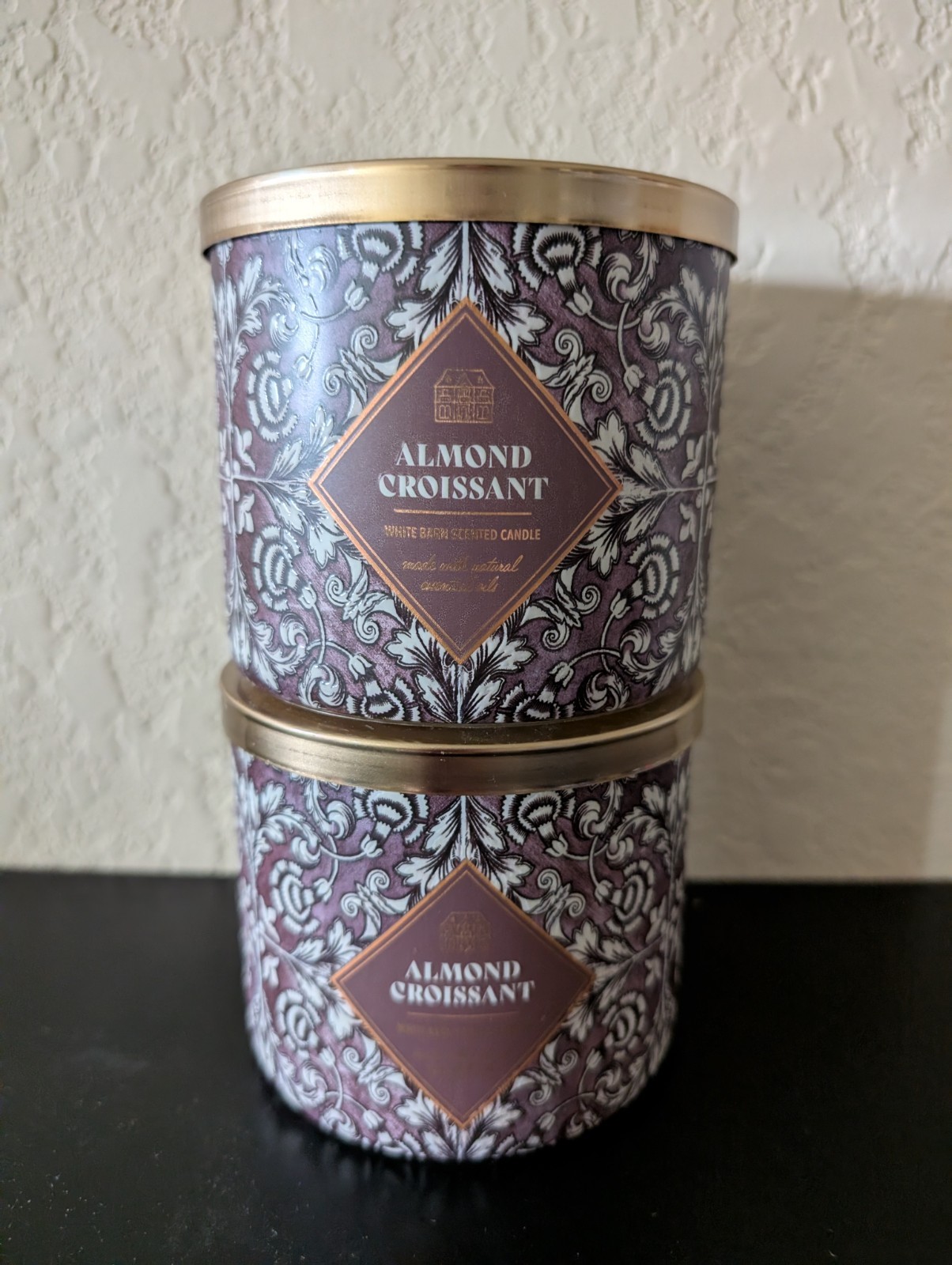 Bath & Body Works White Barn 3 Wick Candles Almond Croissant 2 Pack New