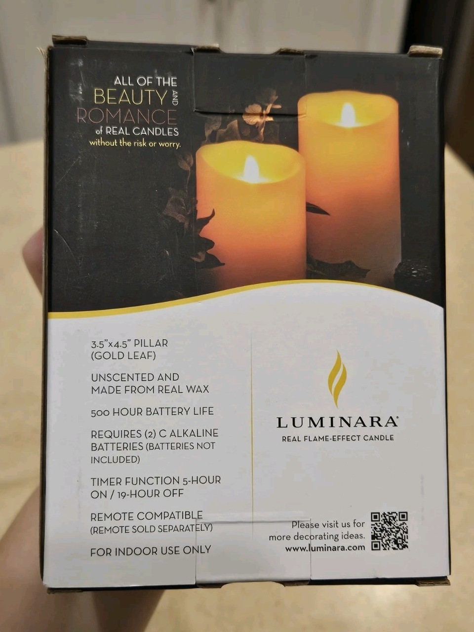 RARE LUMINARA FLAMELESS MOVING WICK FARMHOUSE MODERN RUSTIC LEAF PILLAR CANDLE
