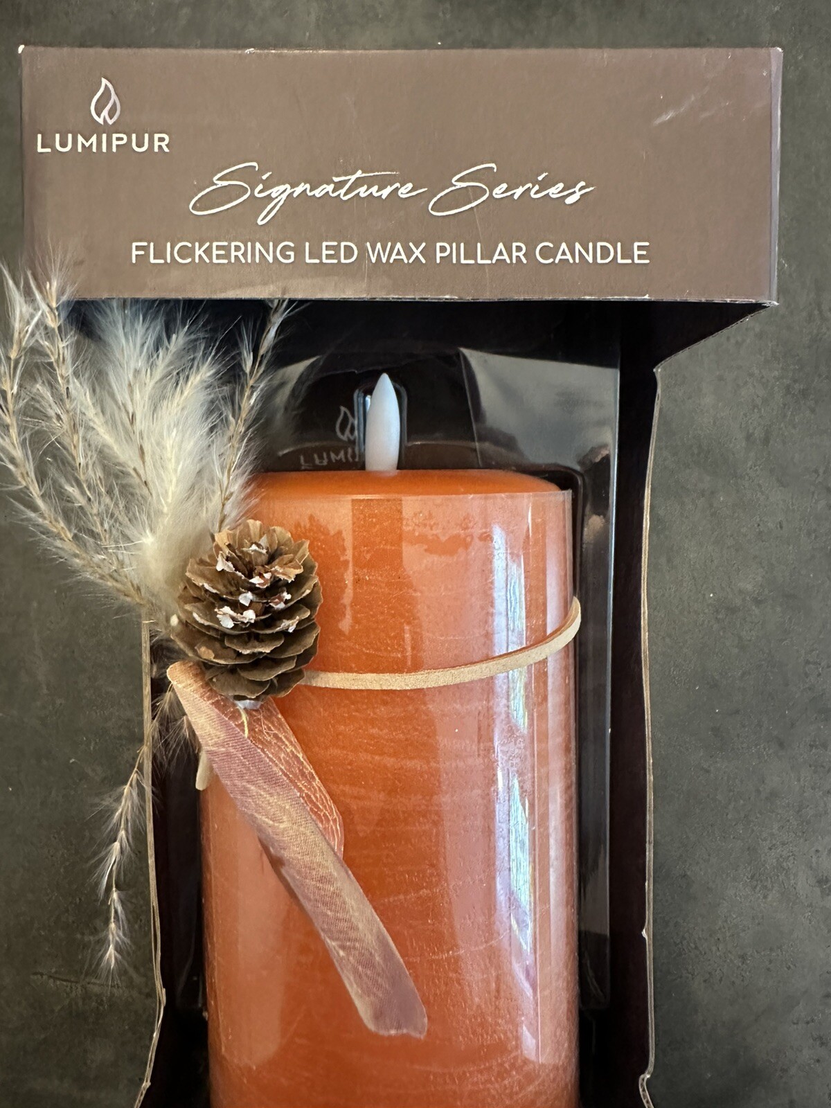 LUMIPURE Signature Series Flickering Flameless LED Wax Pillar Candle (3.5″ X 5″7