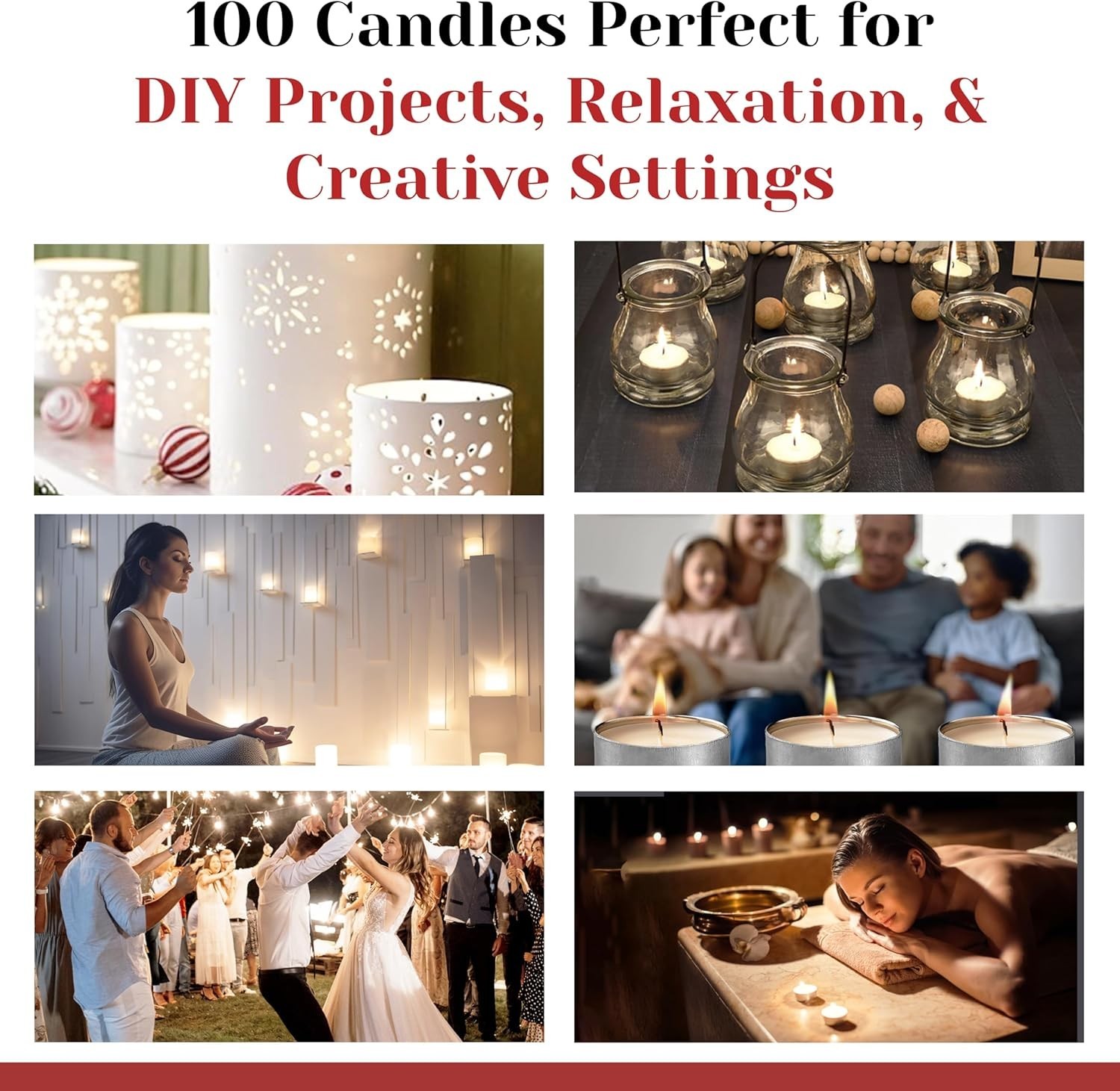 100 Pack Tealight Candles in Metal Cups – Clean White Unscented with 6 Hour L…
