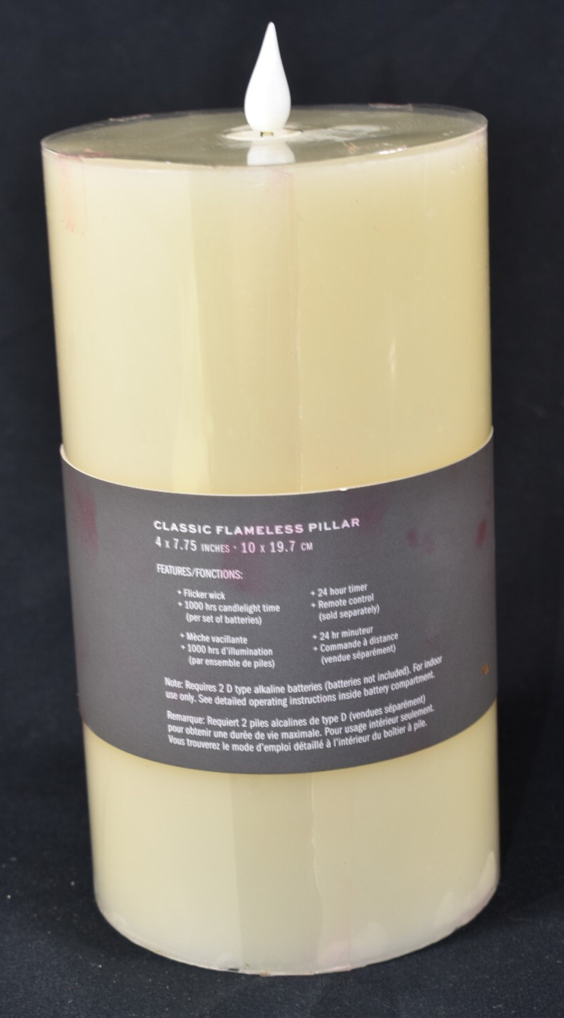 Pottery Barn Classic Flameless Faux Flickering Ivory Wax Pillar Candle 4″x7.75″