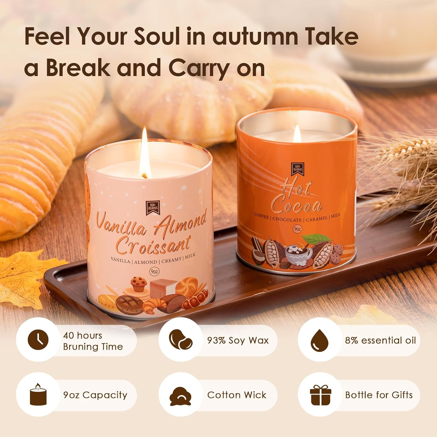 36Oz Scented Fall Candles Set, 4Pack Aromatherapy Soy Wax Candles House Warming