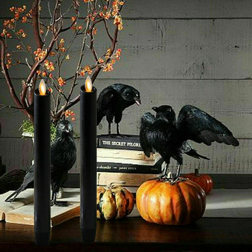 9.5″ Luminara Flameless Battery Operated Taper Candles with Remote Hallows Black