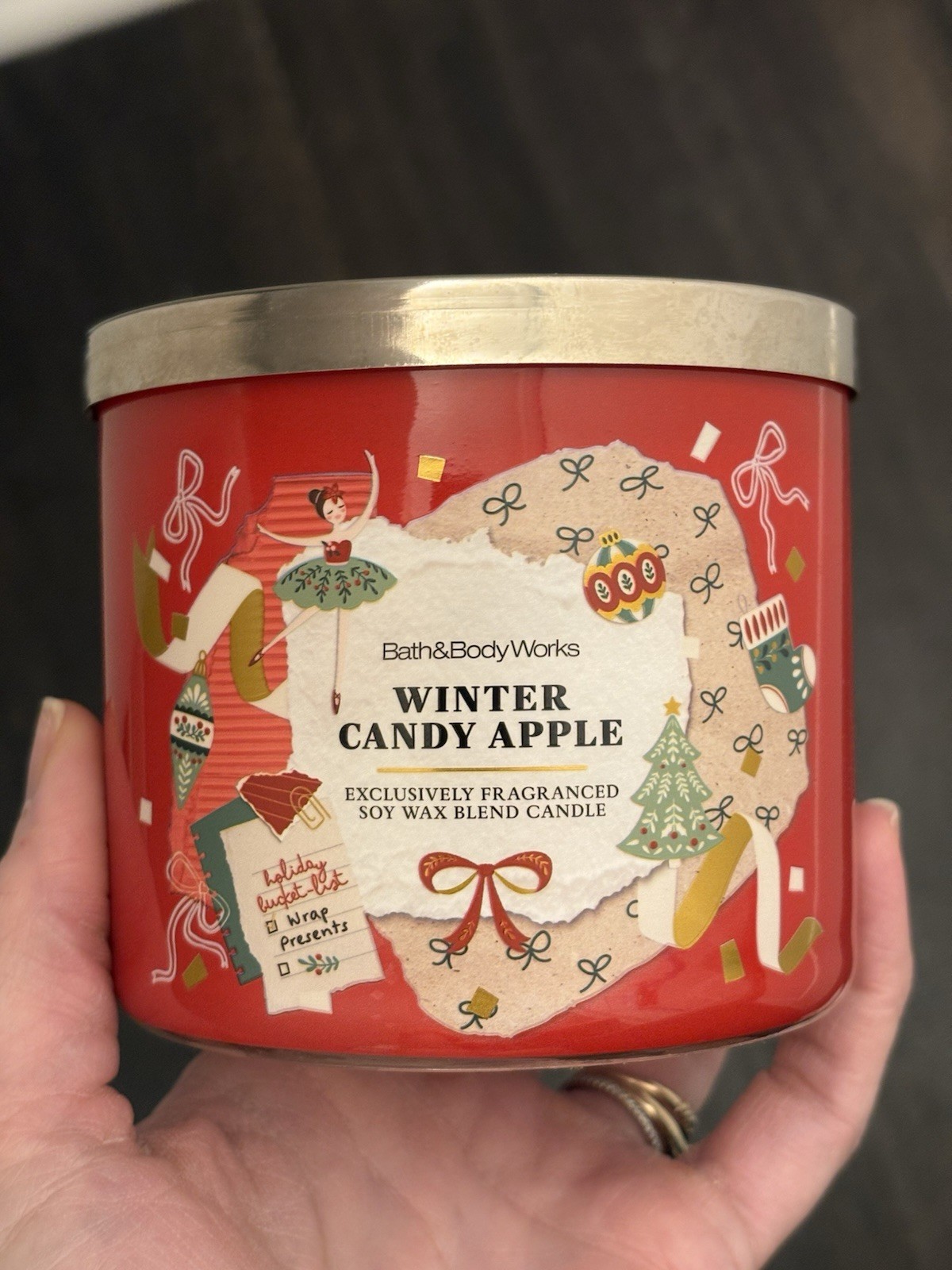Bath & Body Works WINTER CANDY APPLE 🎅🍎 Scented 3 Wick CANDLE 25-45 HRS YUM