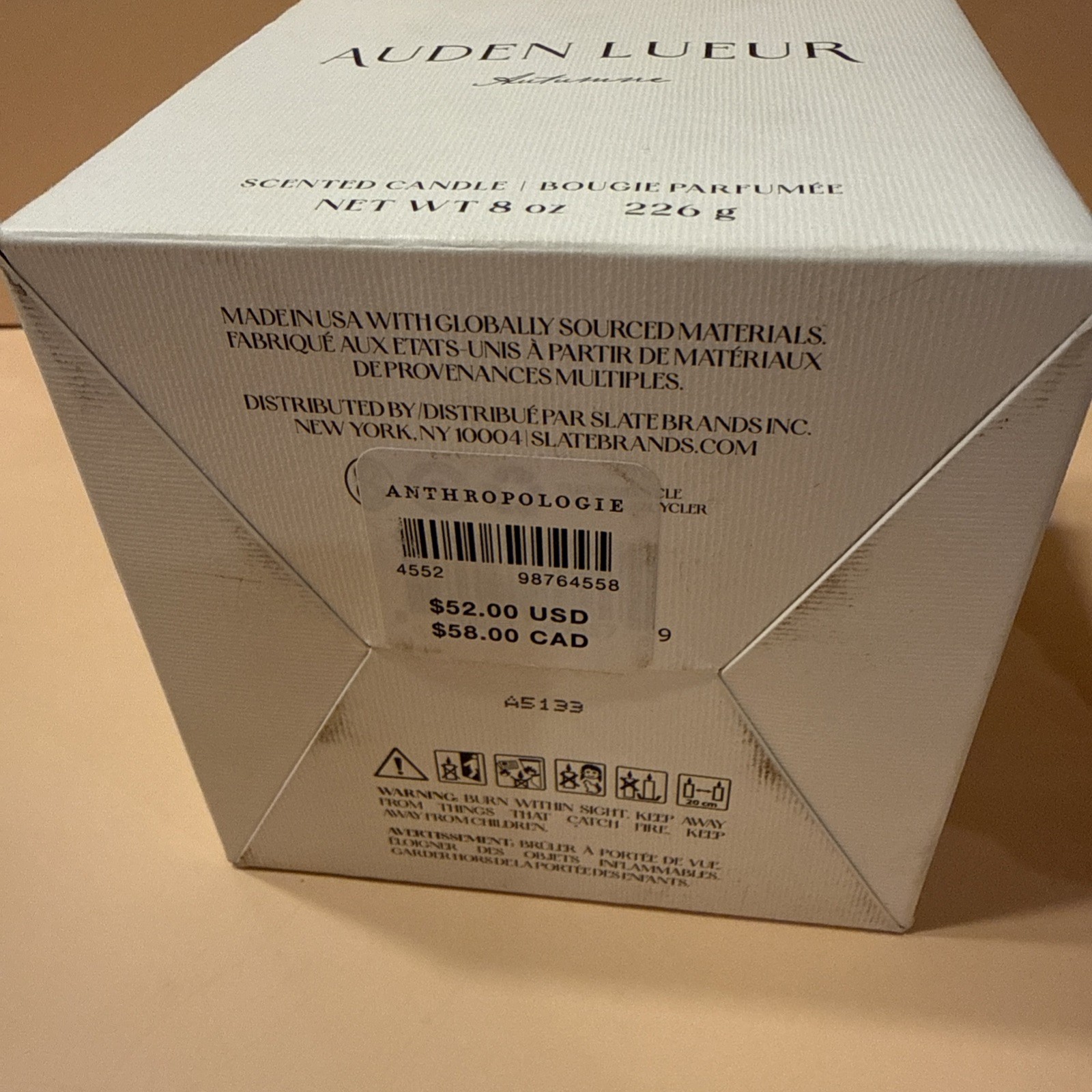 AUTUMNE BY AUDEN LUEUR SCENTED CANDLE 8.0 OZ Glass Jar Cinnamon Liquor Amber