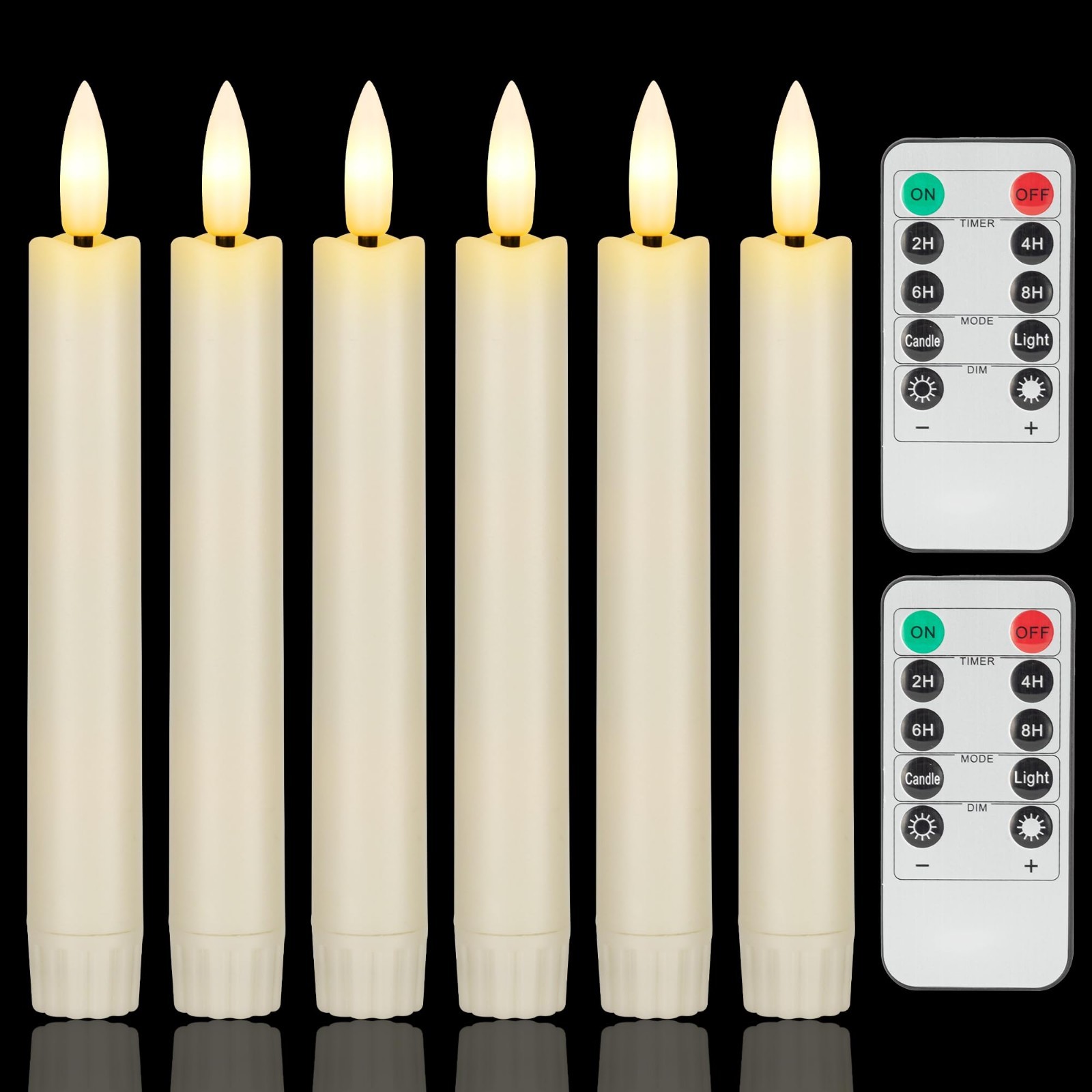 Set of 6 Luminara Flameless Battery Taper Candles Remote Moving Wick 6