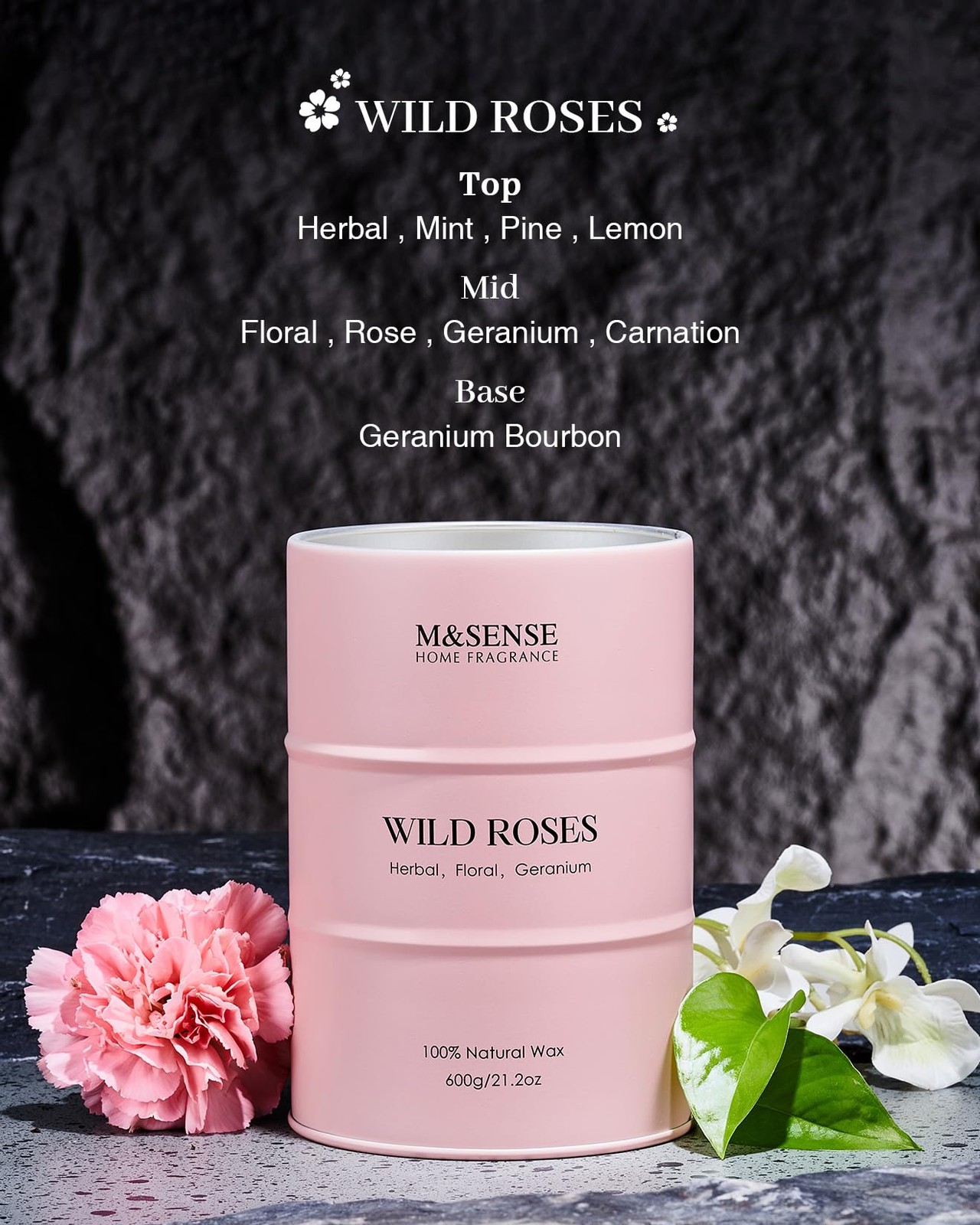 Wild Rose Large Natural Scented Candle, 120 Hours Long Lasting Soy Candles 21…