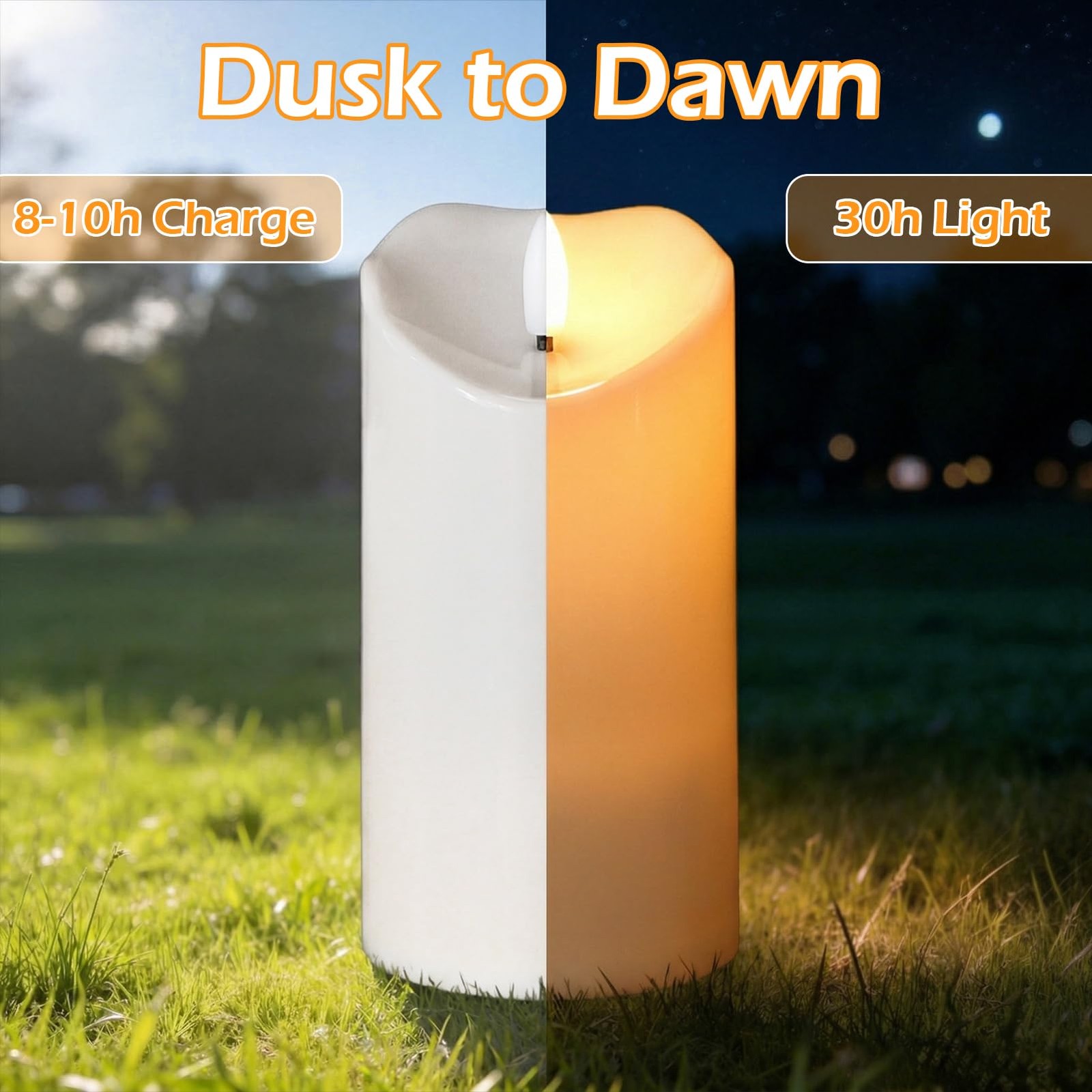 Lasumora 30+Hrs Solar Candles Outdoor Waterproof, 2 PCS 3″ x 6″