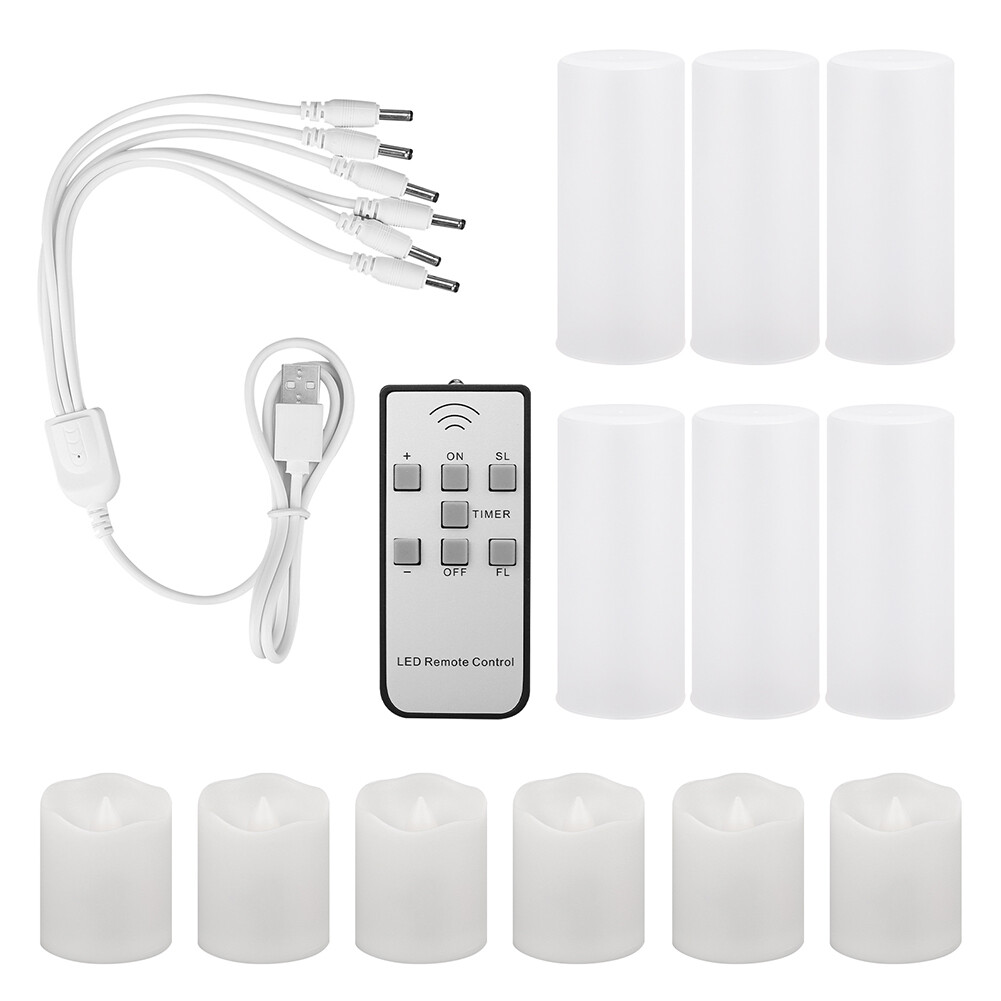6PCS Rechargeable Flameless Flickering LED Candles Tea Lights with Timer Remote