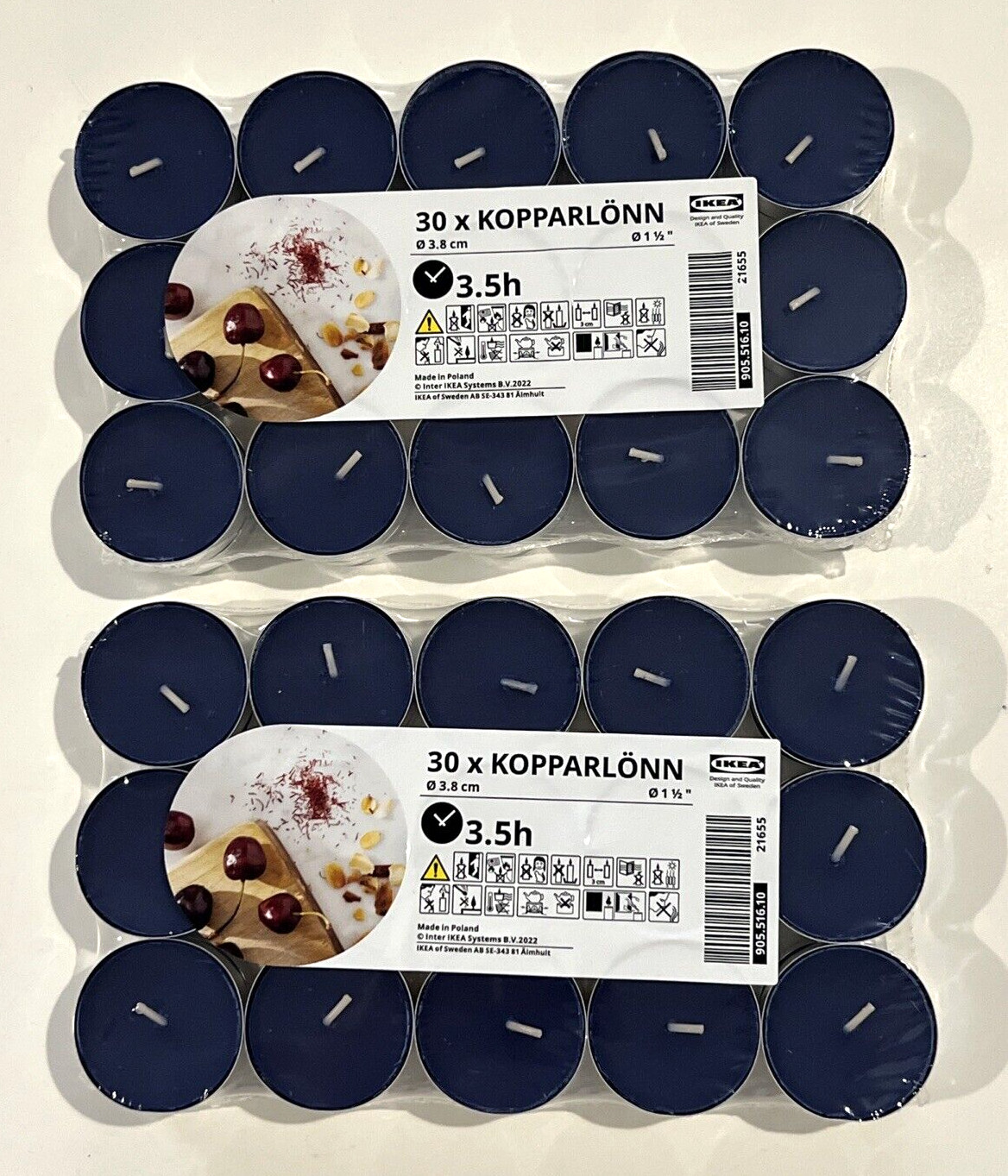 60x IKEA Kopparlonn Candle Scented Tealight Almond & Cherry/Blue 905.516.10