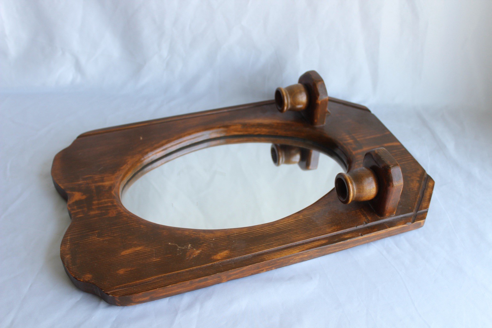 Vintage LJ Haby Wood Wall Sconces Mirror Candle Holders Farmhouse 17.5”x11.25”