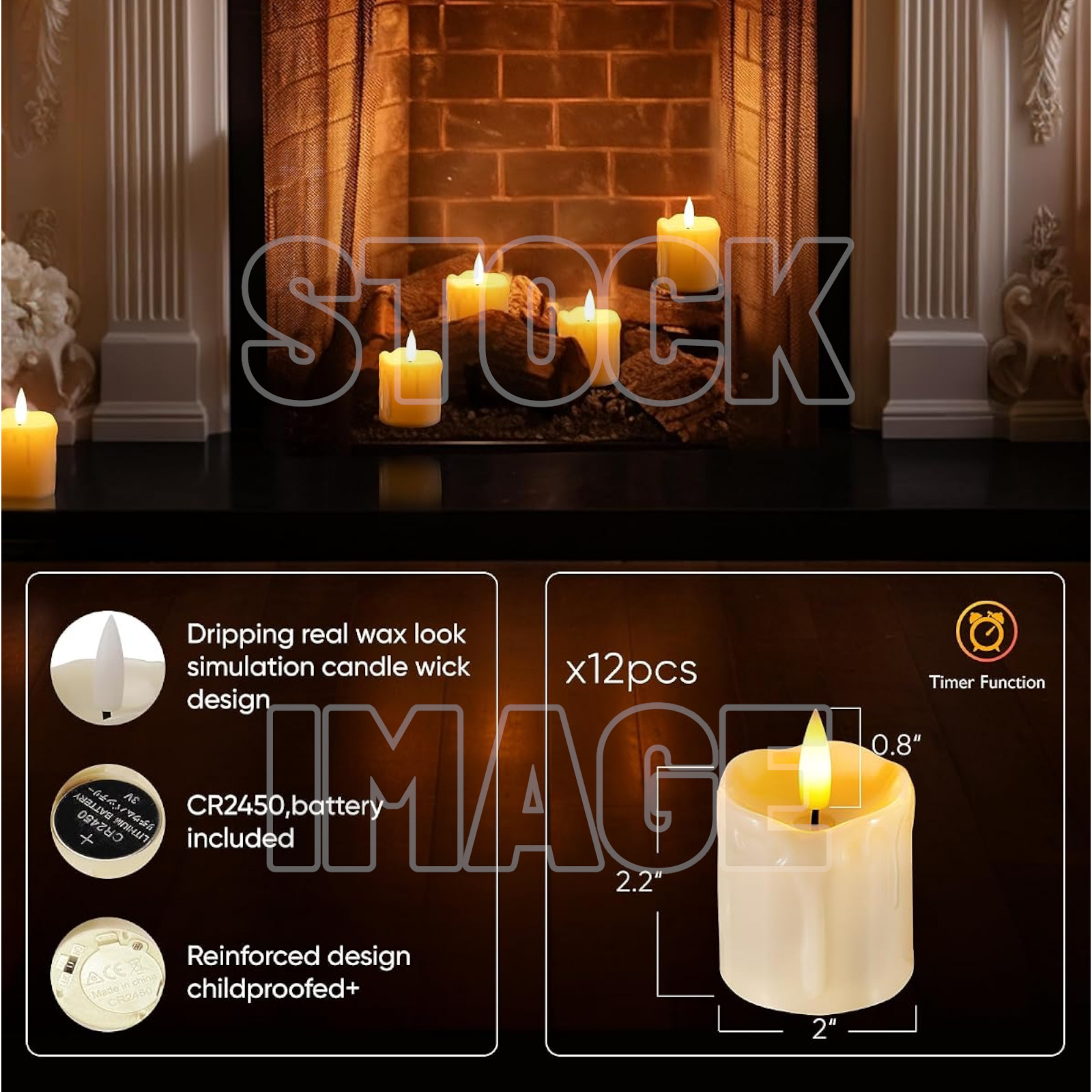 12 Pack 2″ x 2″ Timer Remote Control Flameless Votive Candles Battery Operated