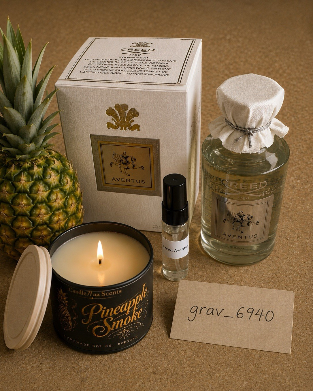 Creed Aventus Inspired Handmade Candle + 5mL Fragrance Sample