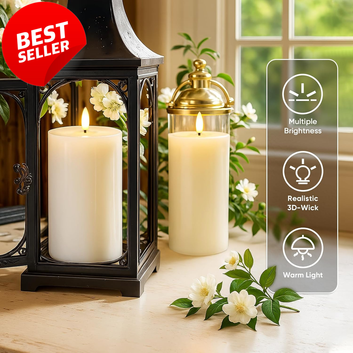 3x6in Flameless LED Pillar Candles White Real Wax Remote Timer Set of 2 – US