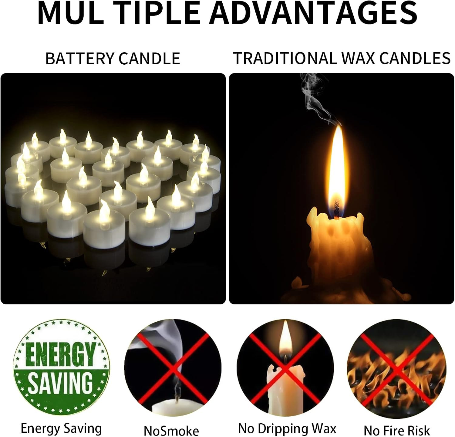 Flameless LED Tea Light Candles: 24 Pack Battery – Powered Fake Candles,Batterie
