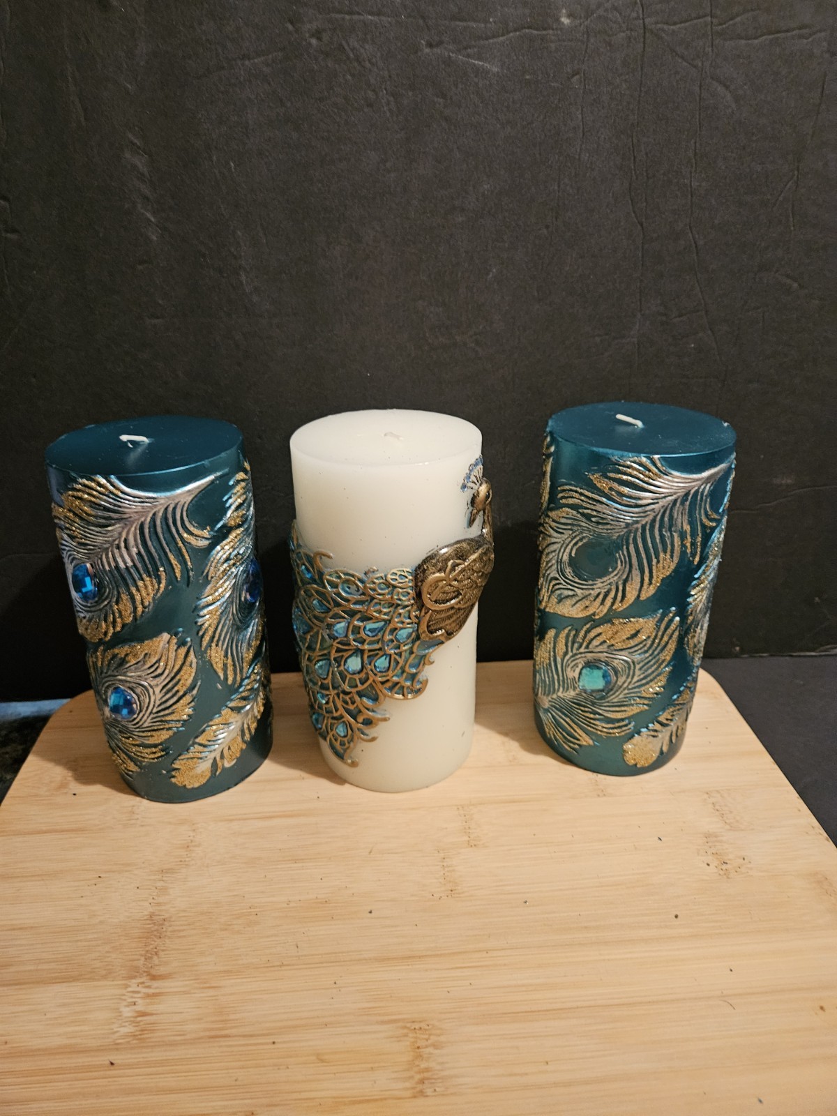 Pier 1 Imports Peacock Unscented Decorative Candles Set Of 3 Sparkles