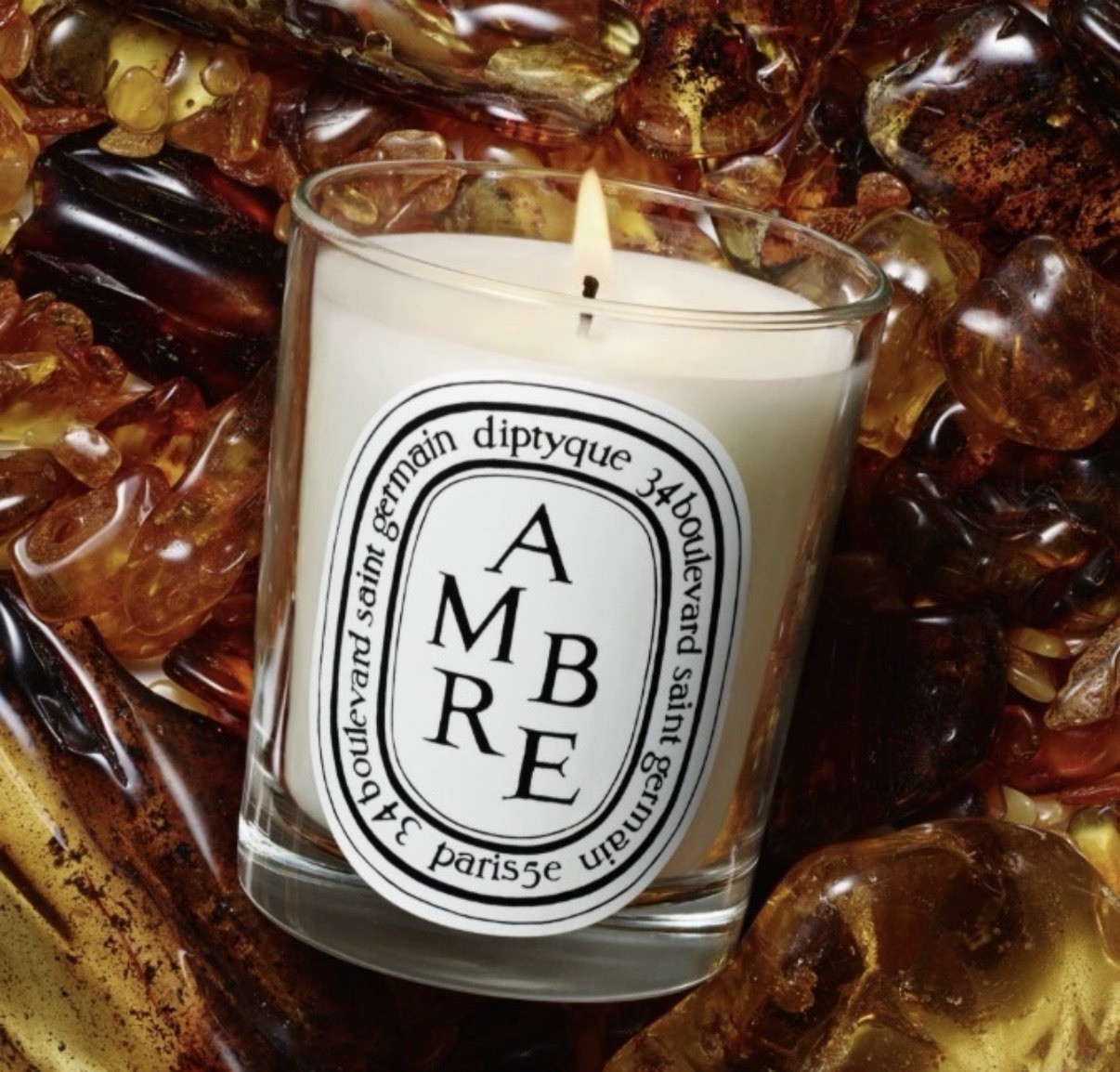 diptyque Ambre Amber Scented Jar Candle Single Wick White