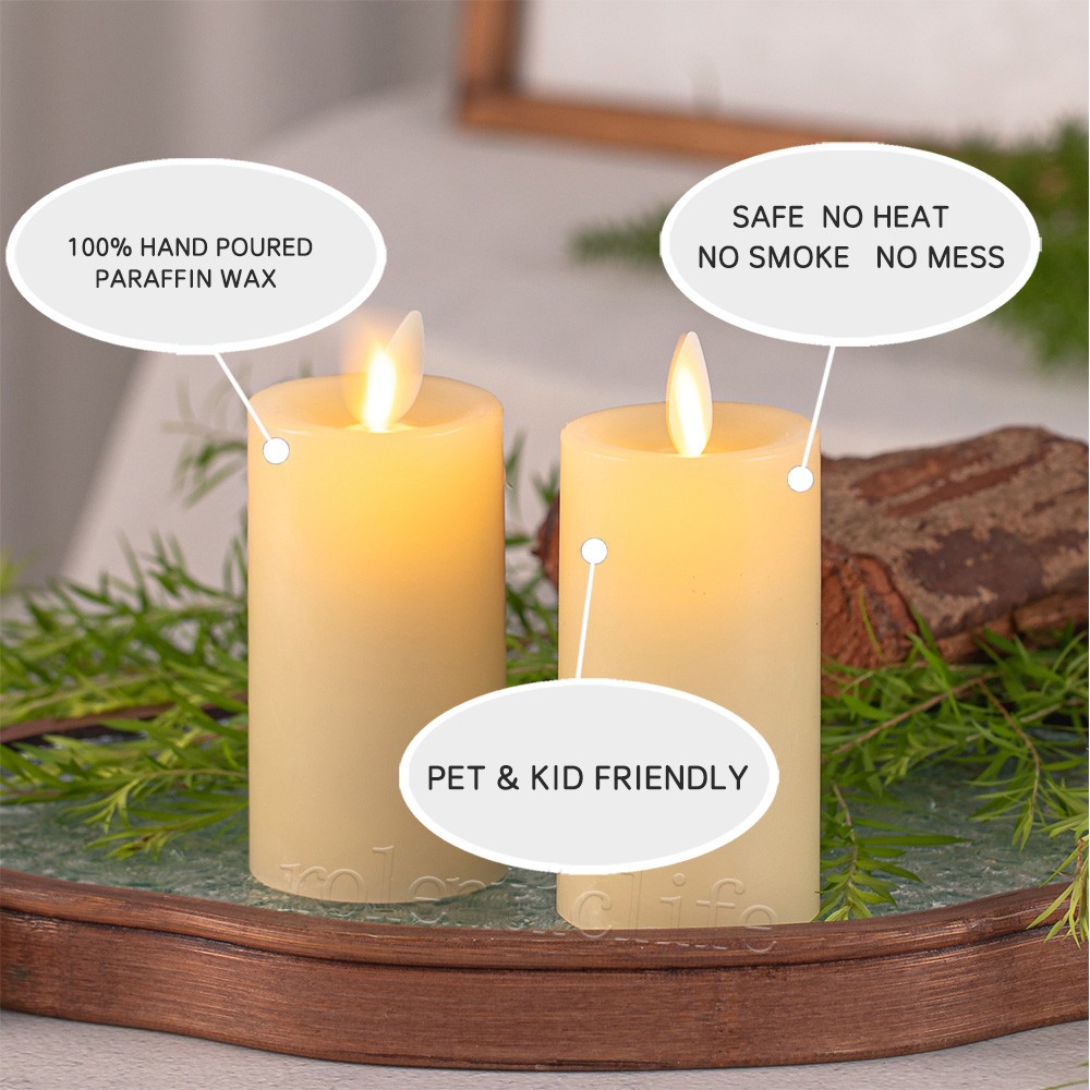 Set of 6 Luminara Flameless Pillar Wax Votive Candles w/Remote Moving Wick